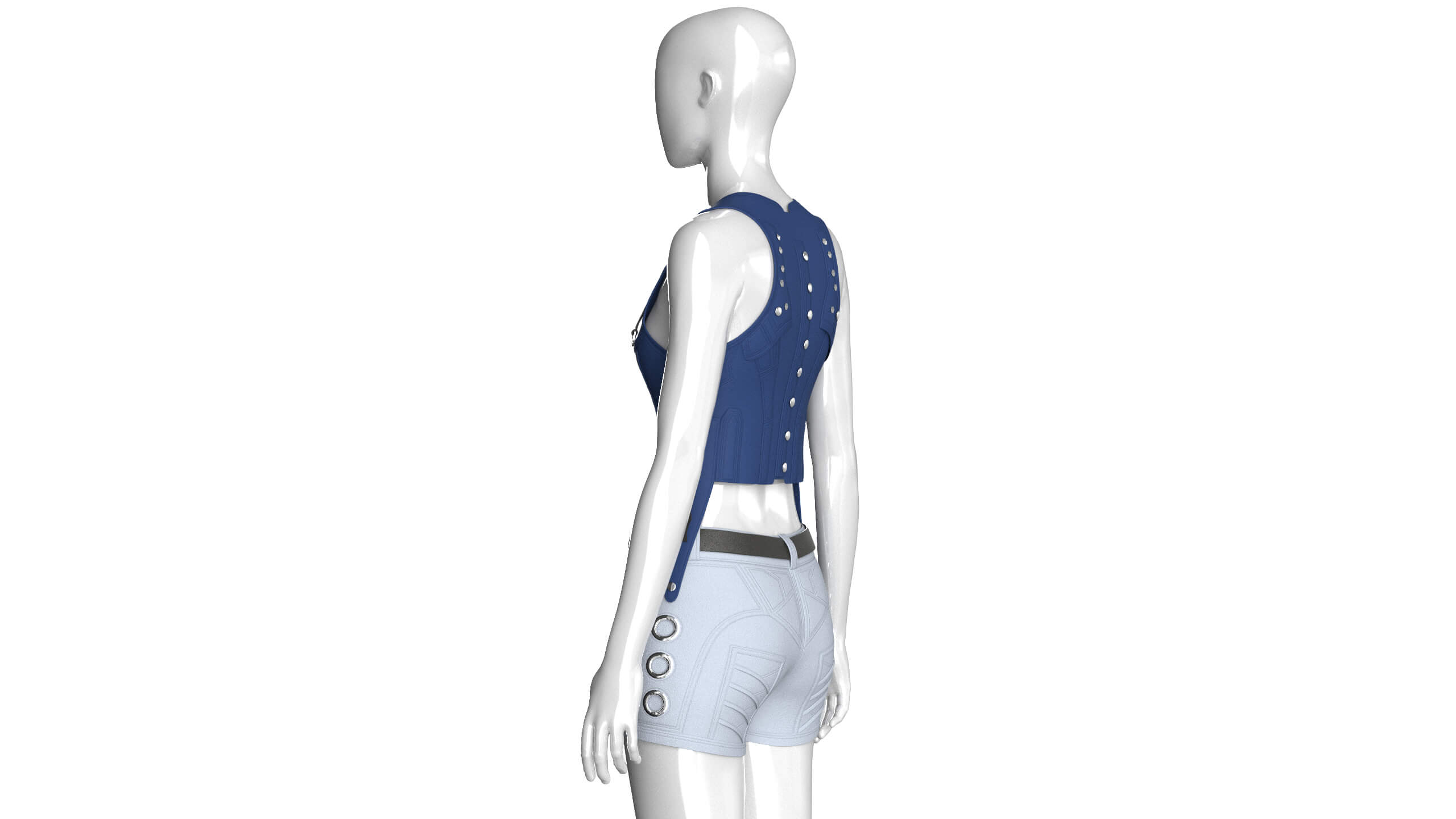 Girls Tactical Zip Up Crop Top with Shorts - Outfit 3D Model