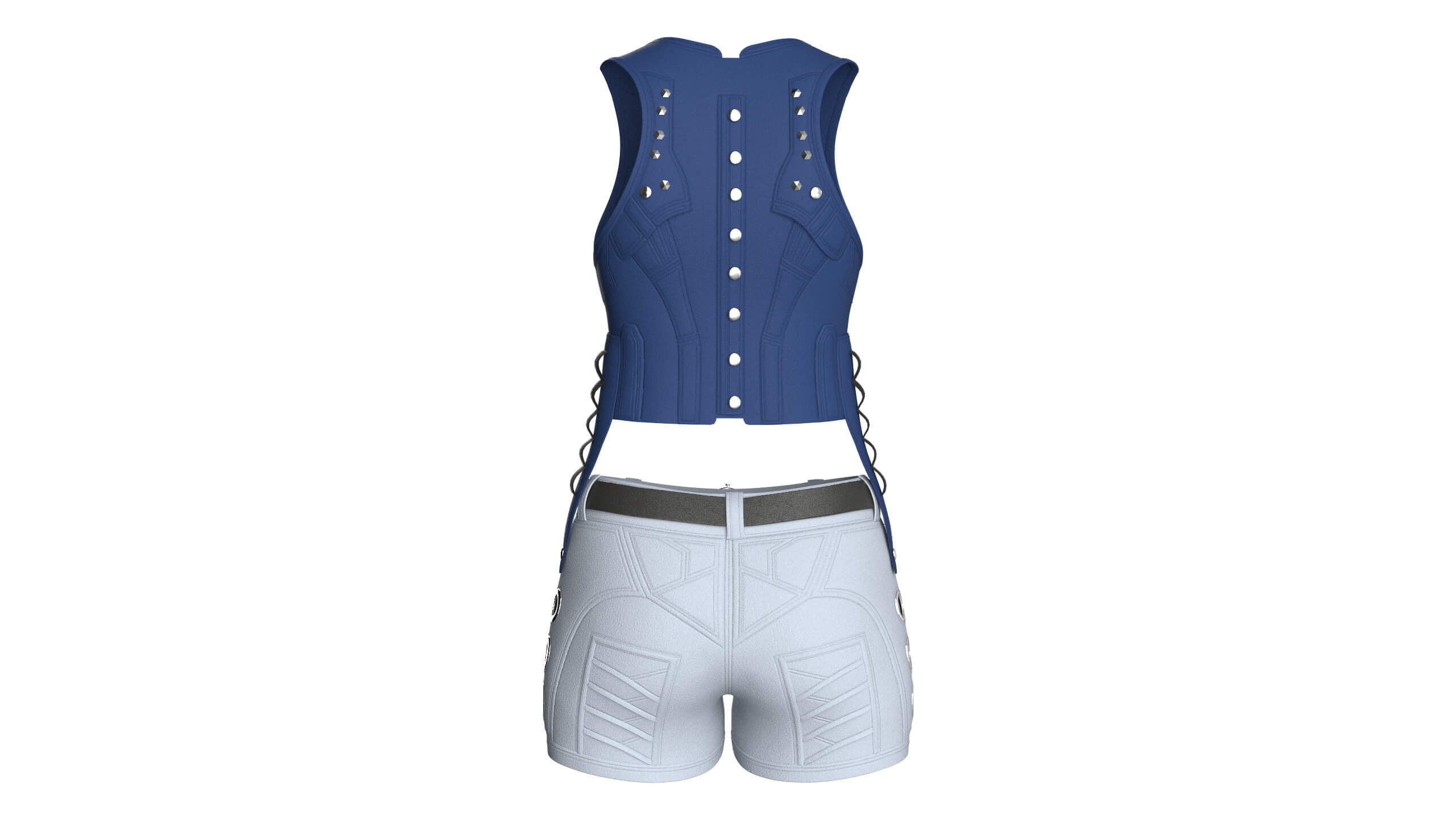 Girls Tactical Zip Up Crop Top with Shorts - Outfit 3D Model