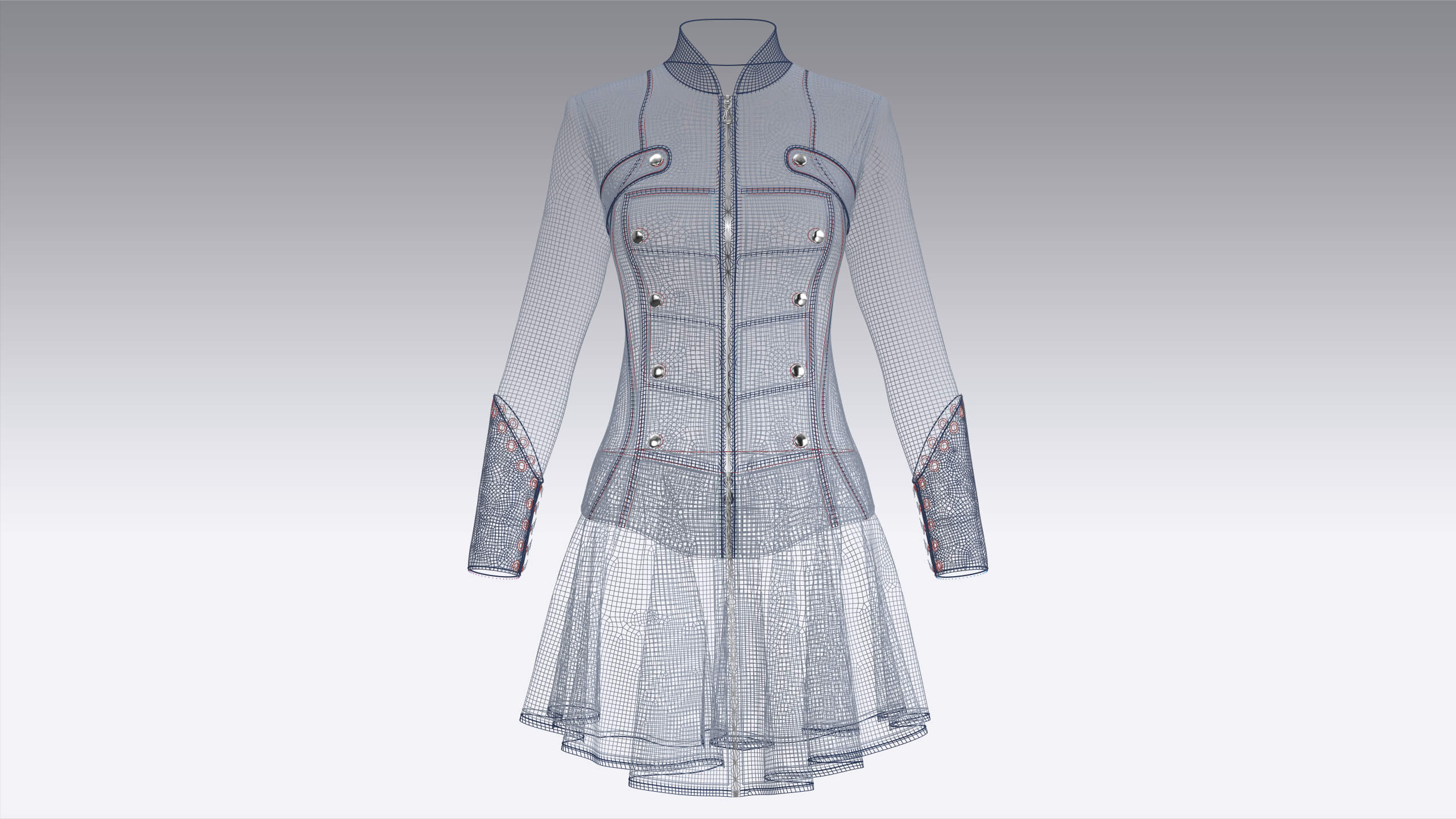 Girls Tactical Zip-Up Ruffled Mini Dress 3D Model