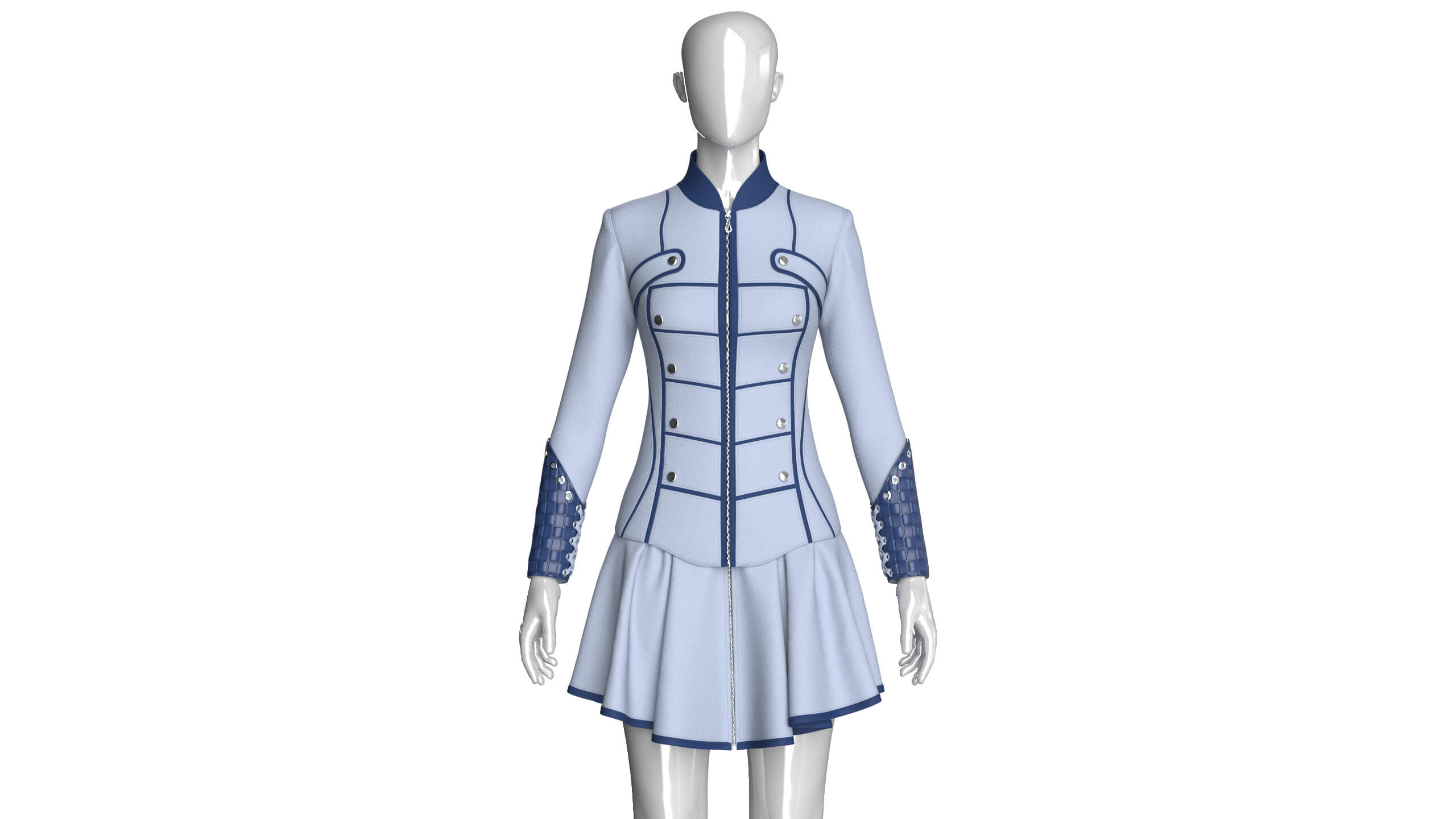 Girls Tactical Zip-Up Ruffled Mini Dress 3D Model