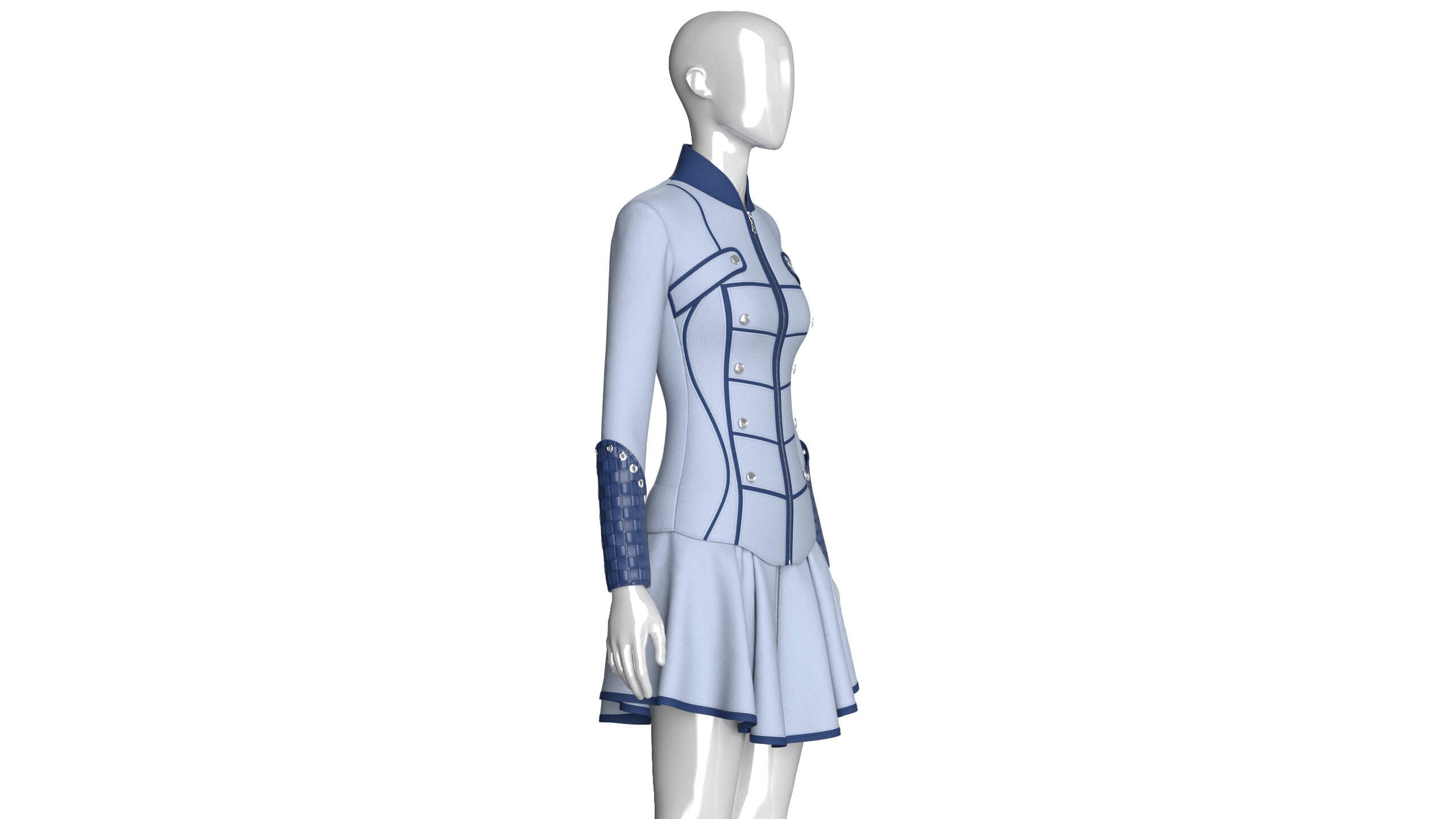 Girls Tactical Zip-Up Ruffled Mini Dress 3D Model