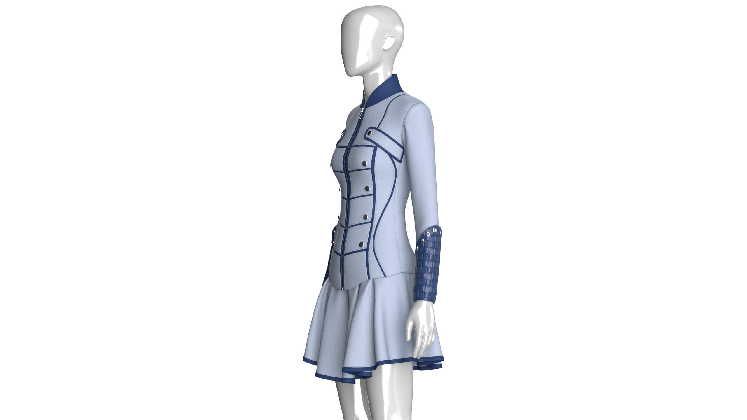 Girls Tactical Zip-Up Ruffled Mini Dress 3D Model