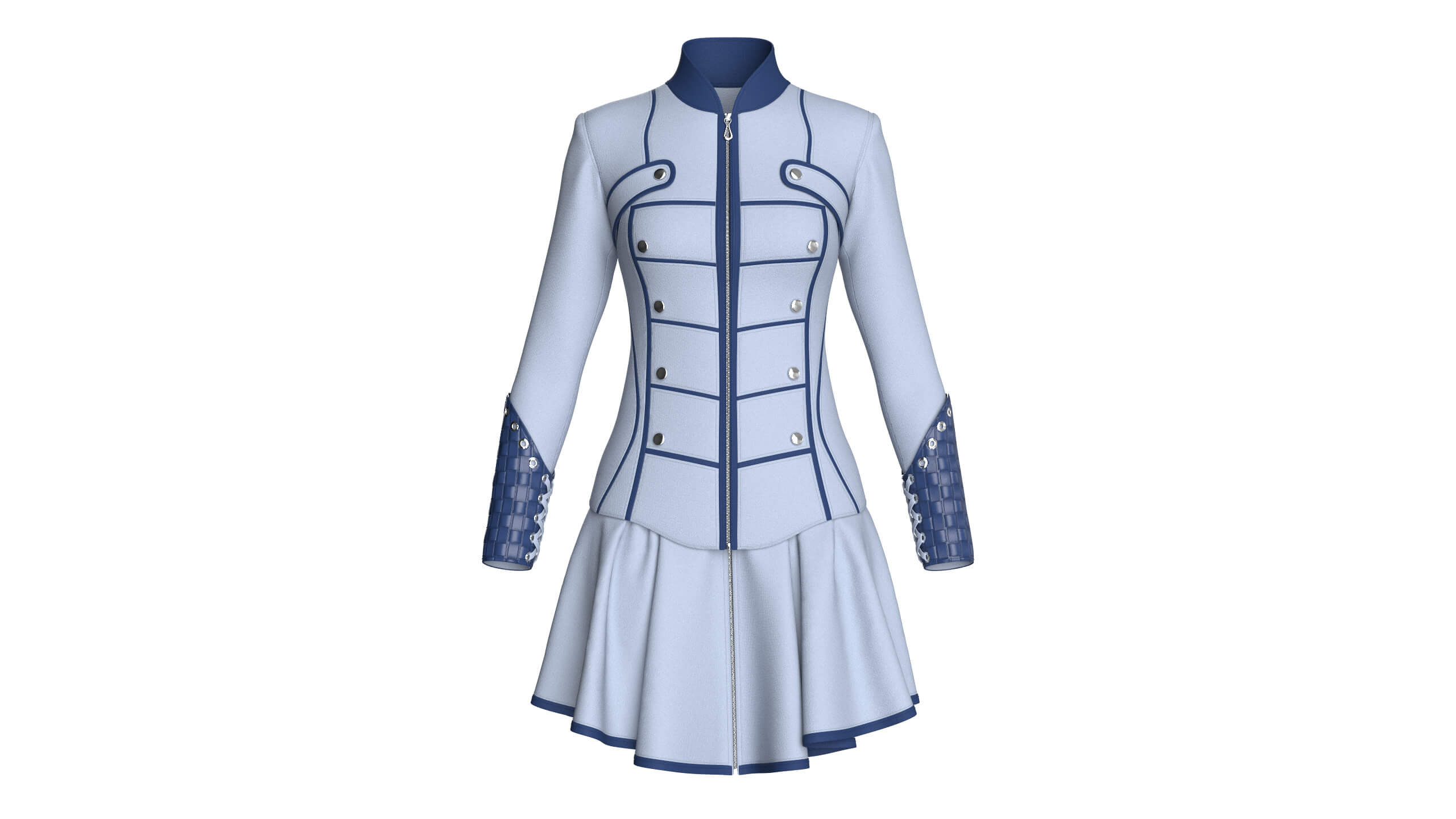 Girls Tactical Zip-Up Ruffled Mini Dress 3D Model
