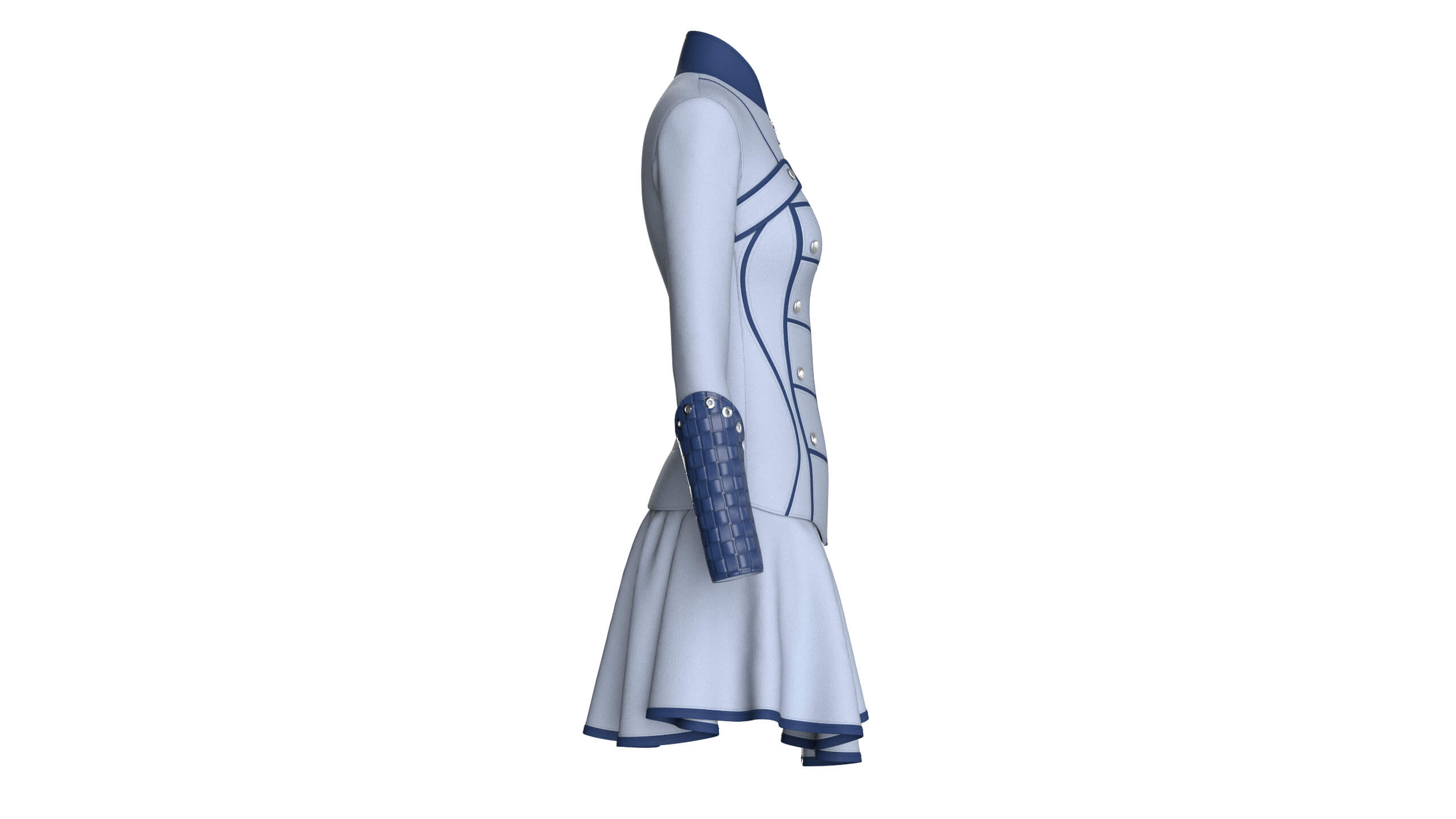 Girls Tactical Zip-Up Ruffled Mini Dress 3D Model