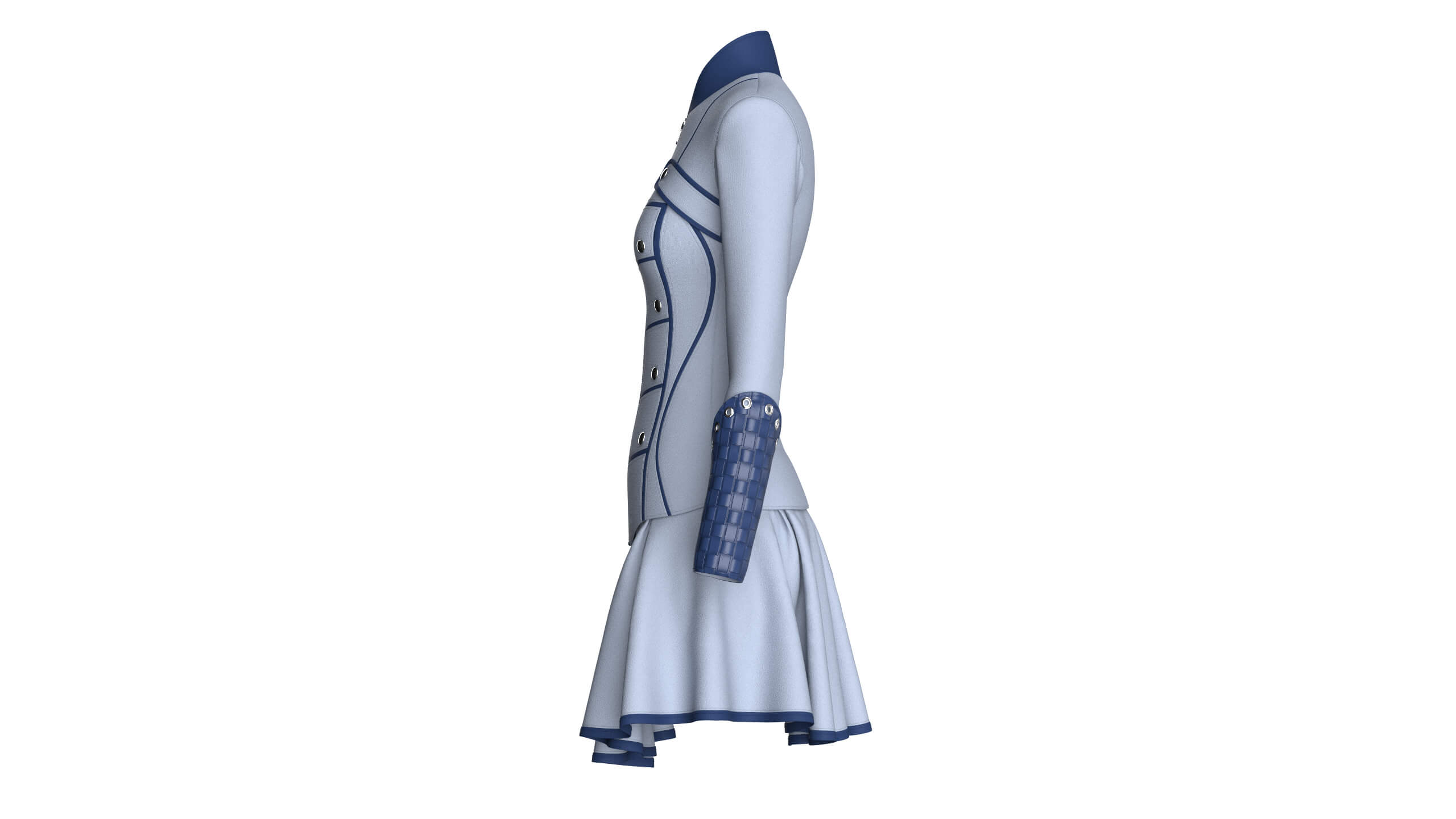 Girls Tactical Zip-Up Ruffled Mini Dress 3D Model