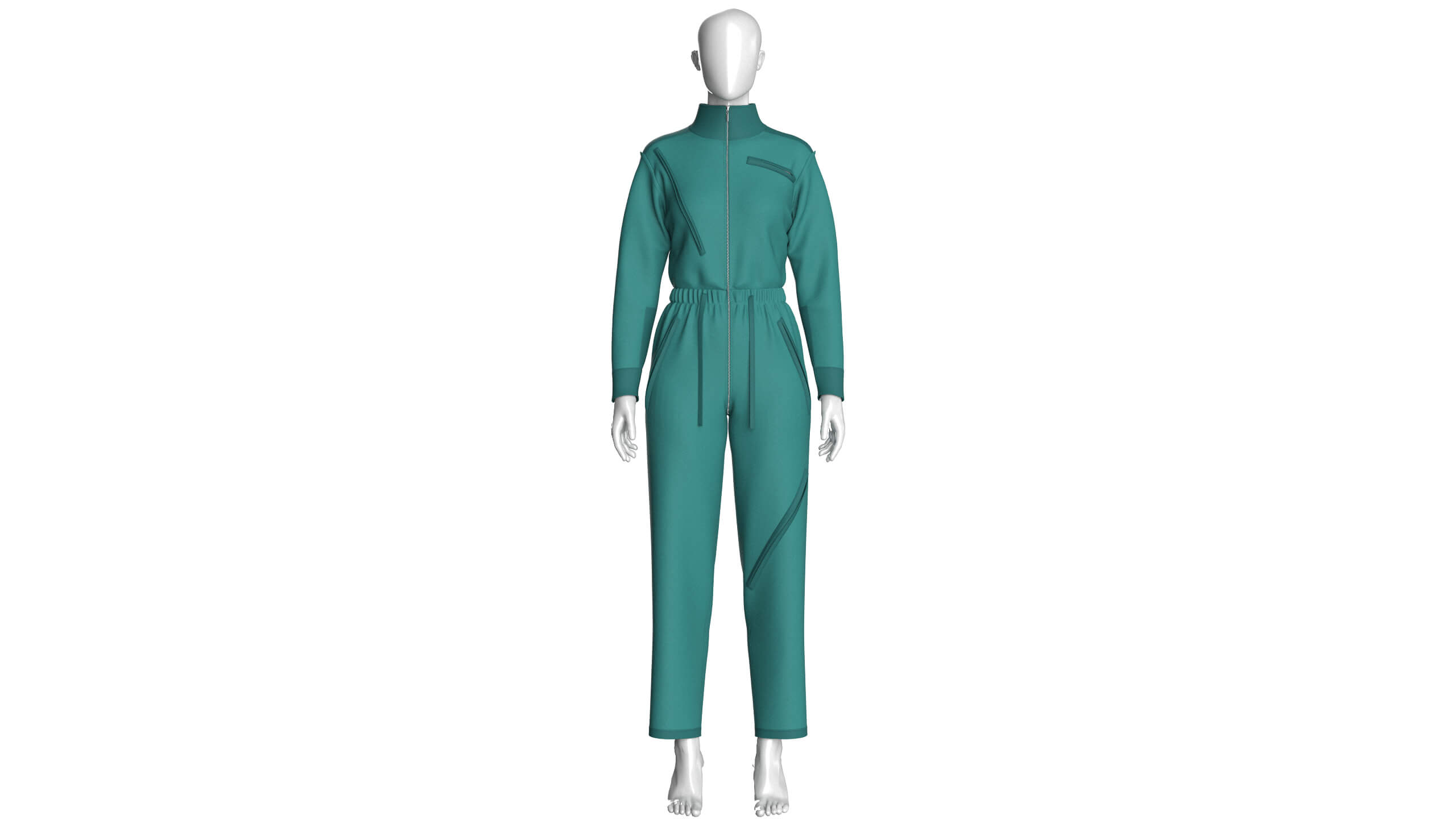 Girls Technical Jumpsuit with Diagonal Zipper 3D Model
