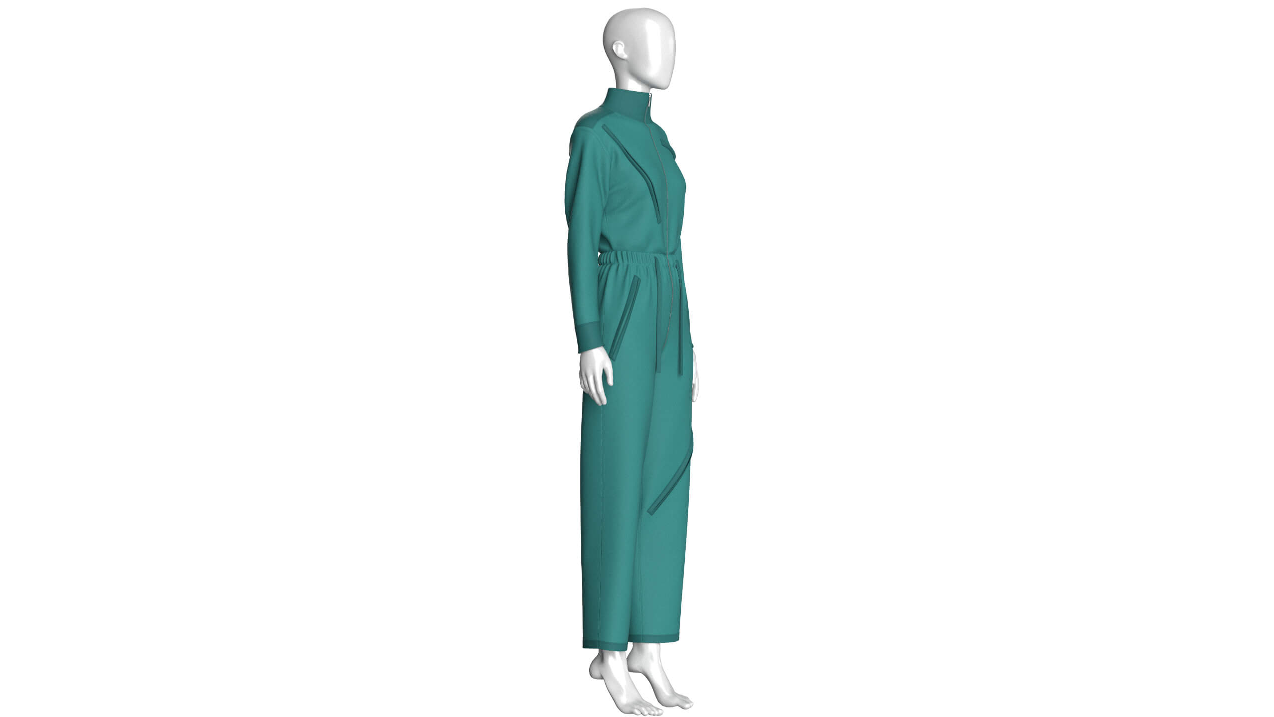 Girls Technical Jumpsuit with Diagonal Zipper 3D Model