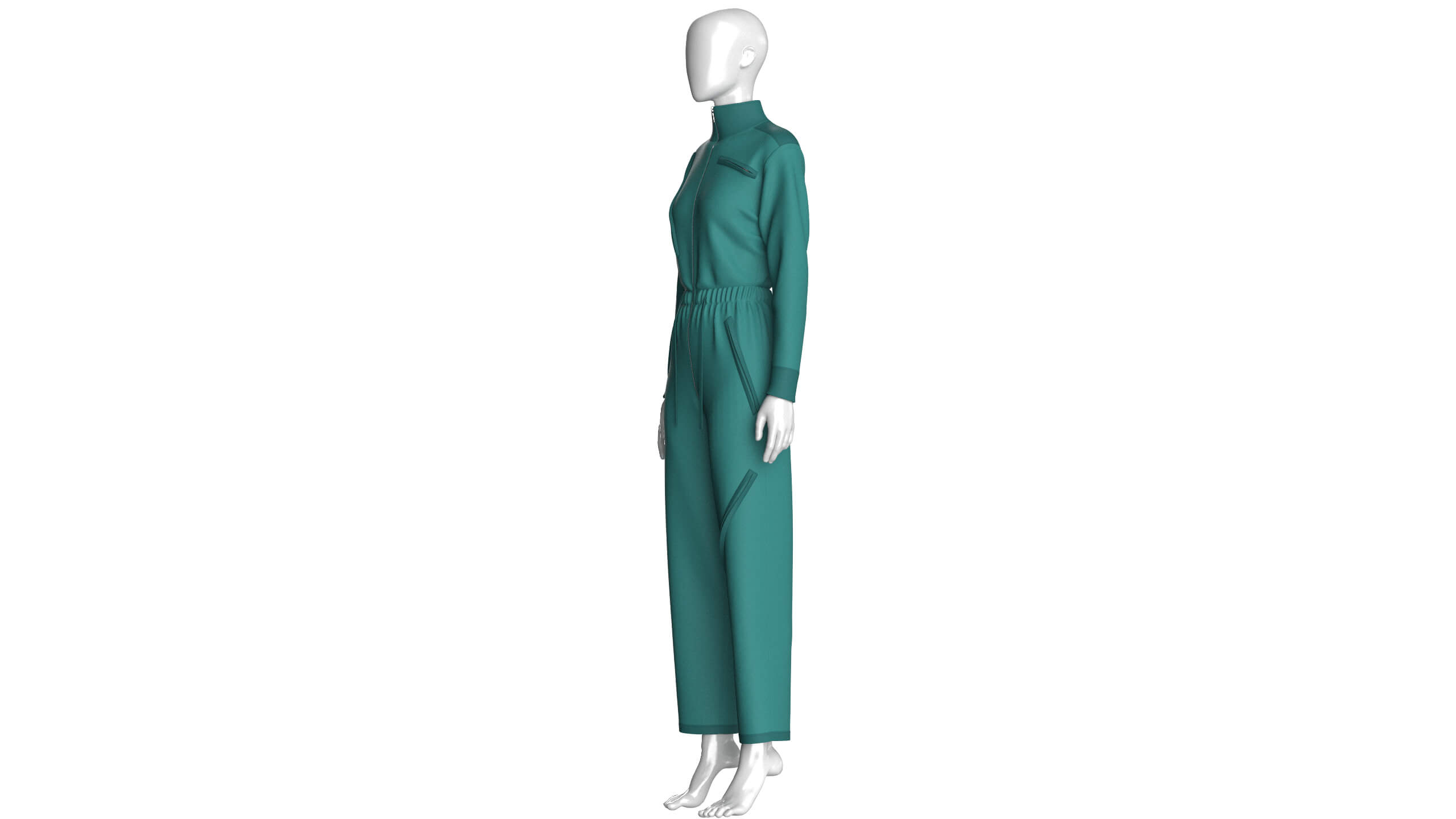 Girls Technical Jumpsuit with Diagonal Zipper 3D Model