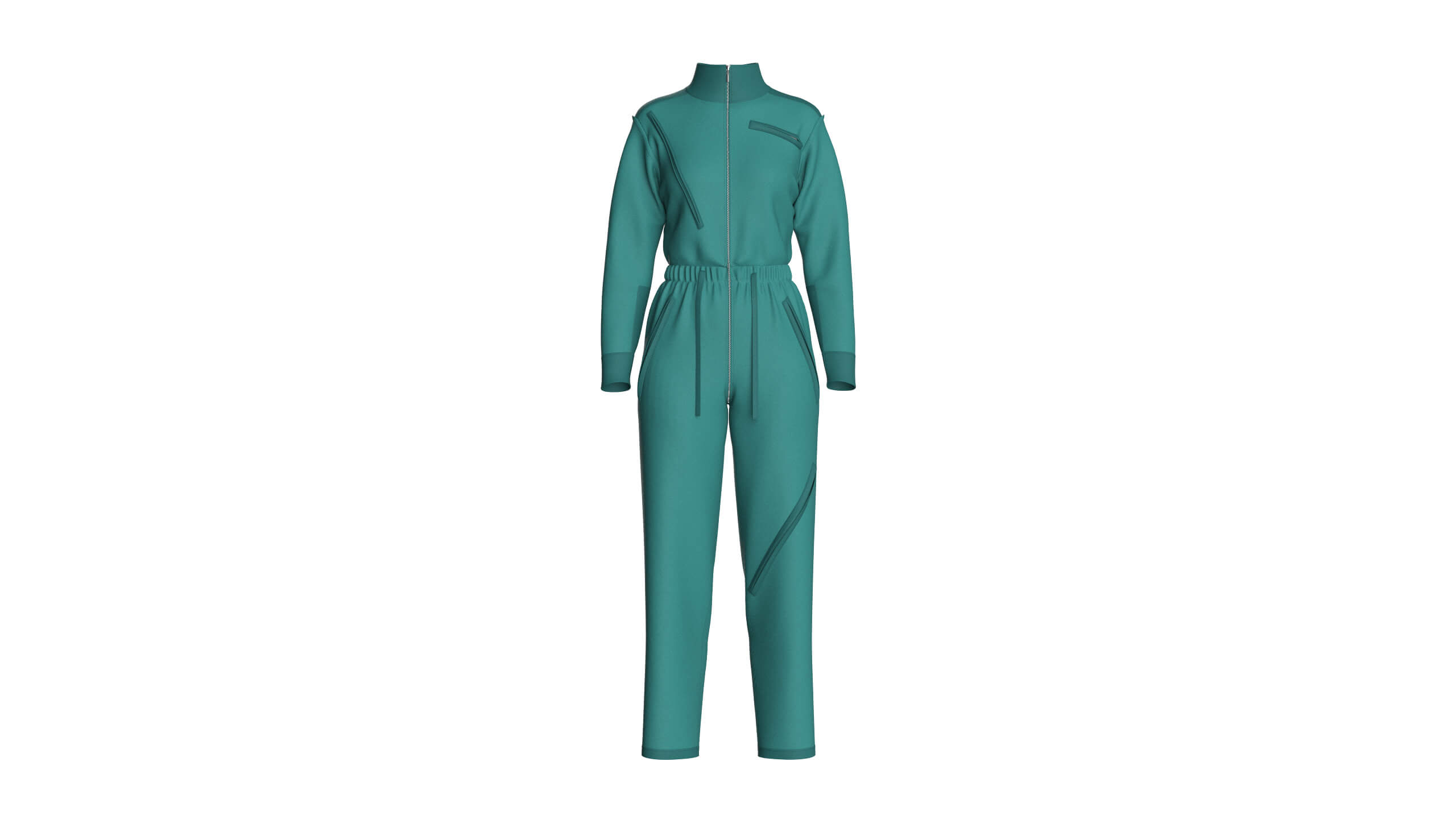 Girls Technical Jumpsuit with Diagonal Zipper 3D Model