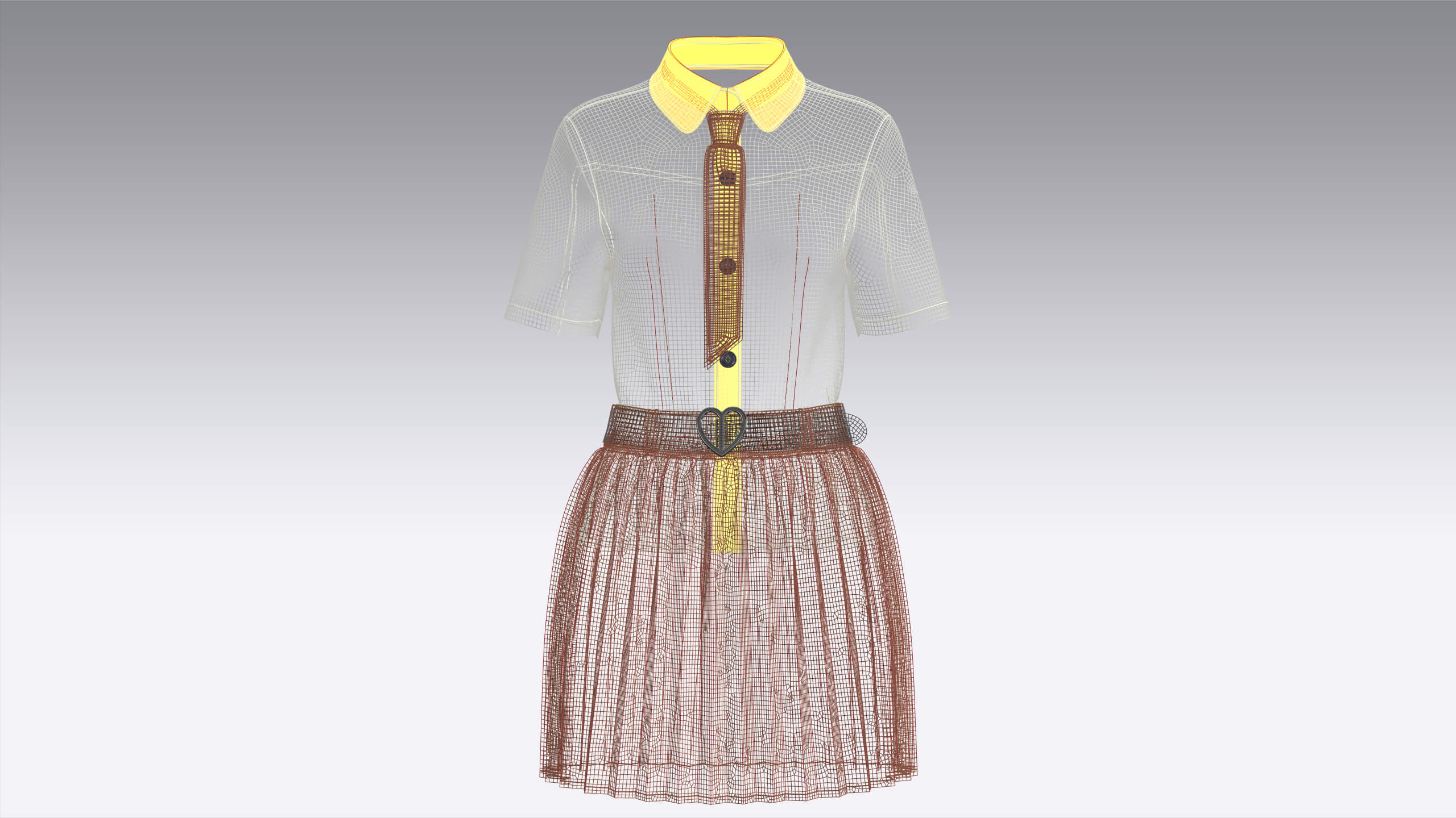 Girls Tie Shirt with Pleated Skirt Outfit 3D Model