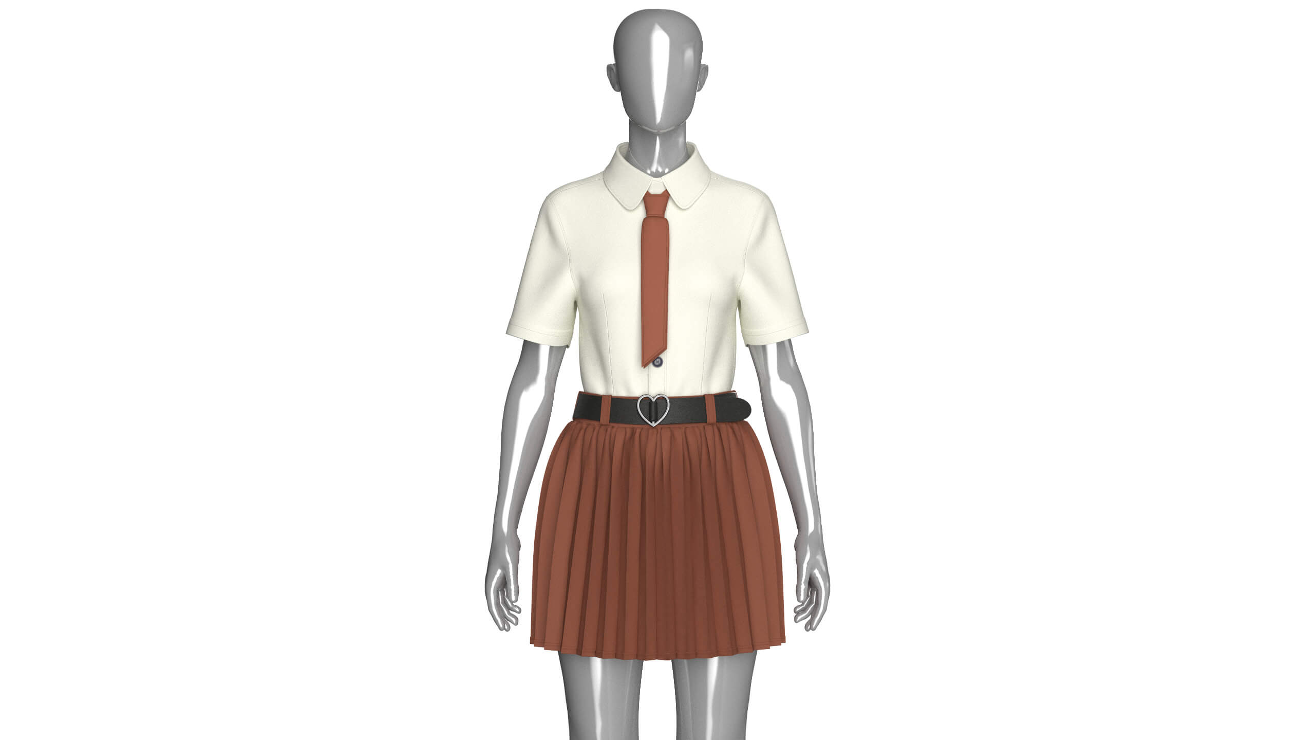 Girls Tie Shirt with Pleated Skirt Outfit 3D Model