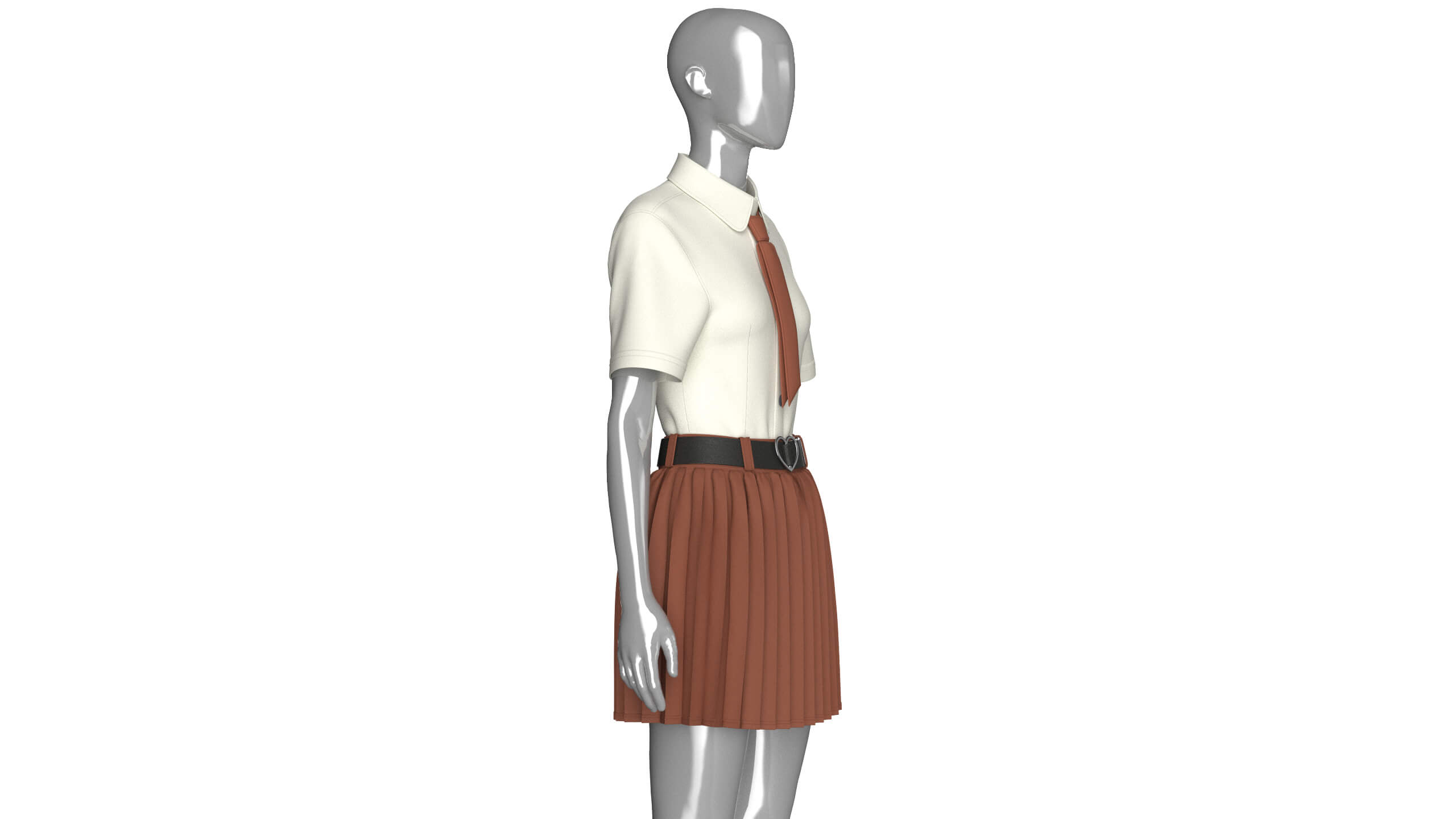 Girls Tie Shirt with Pleated Skirt Outfit 3D Model