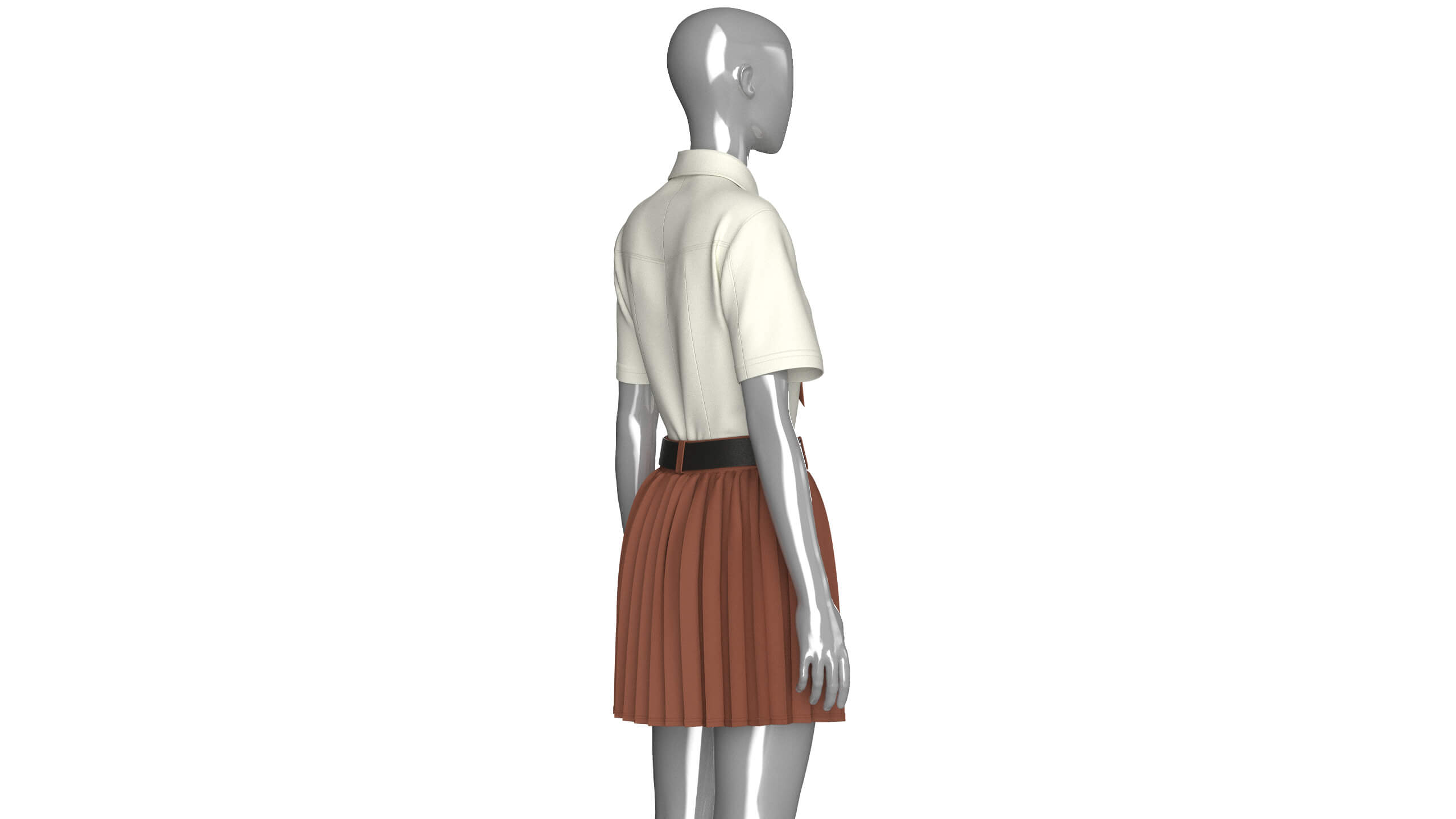 Girls Tie Shirt with Pleated Skirt Outfit 3D Model