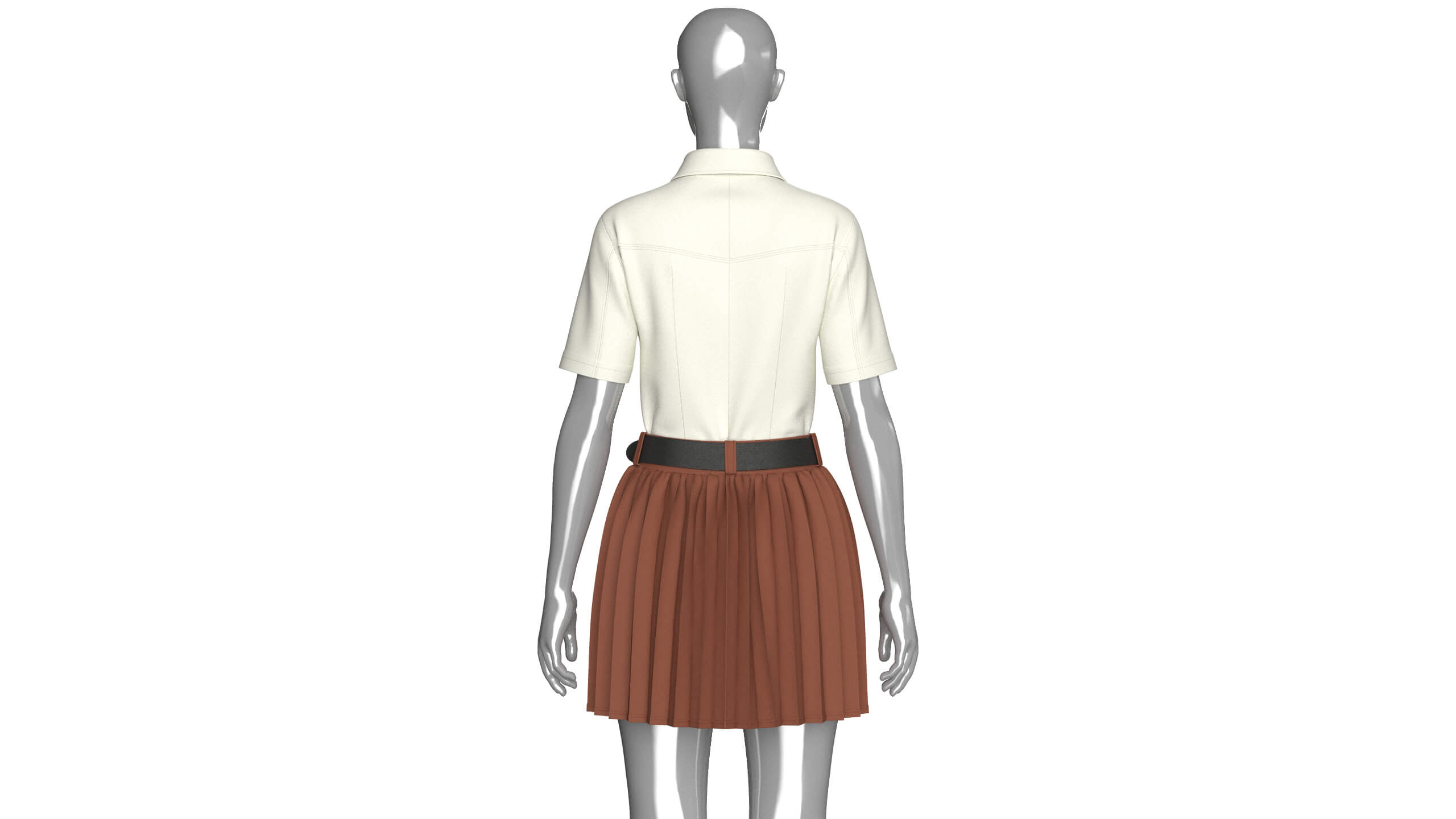 Girls Tie Shirt with Pleated Skirt Outfit 3D Model