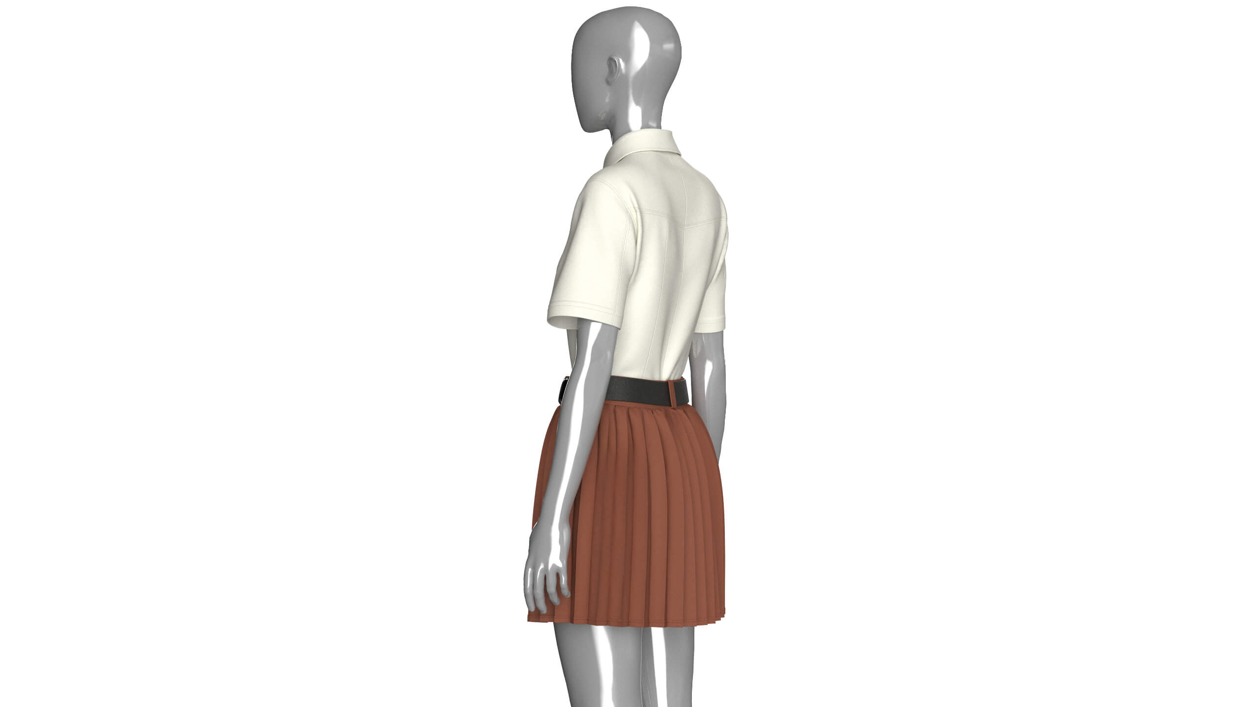 Girls Tie Shirt with Pleated Skirt Outfit 3D Model