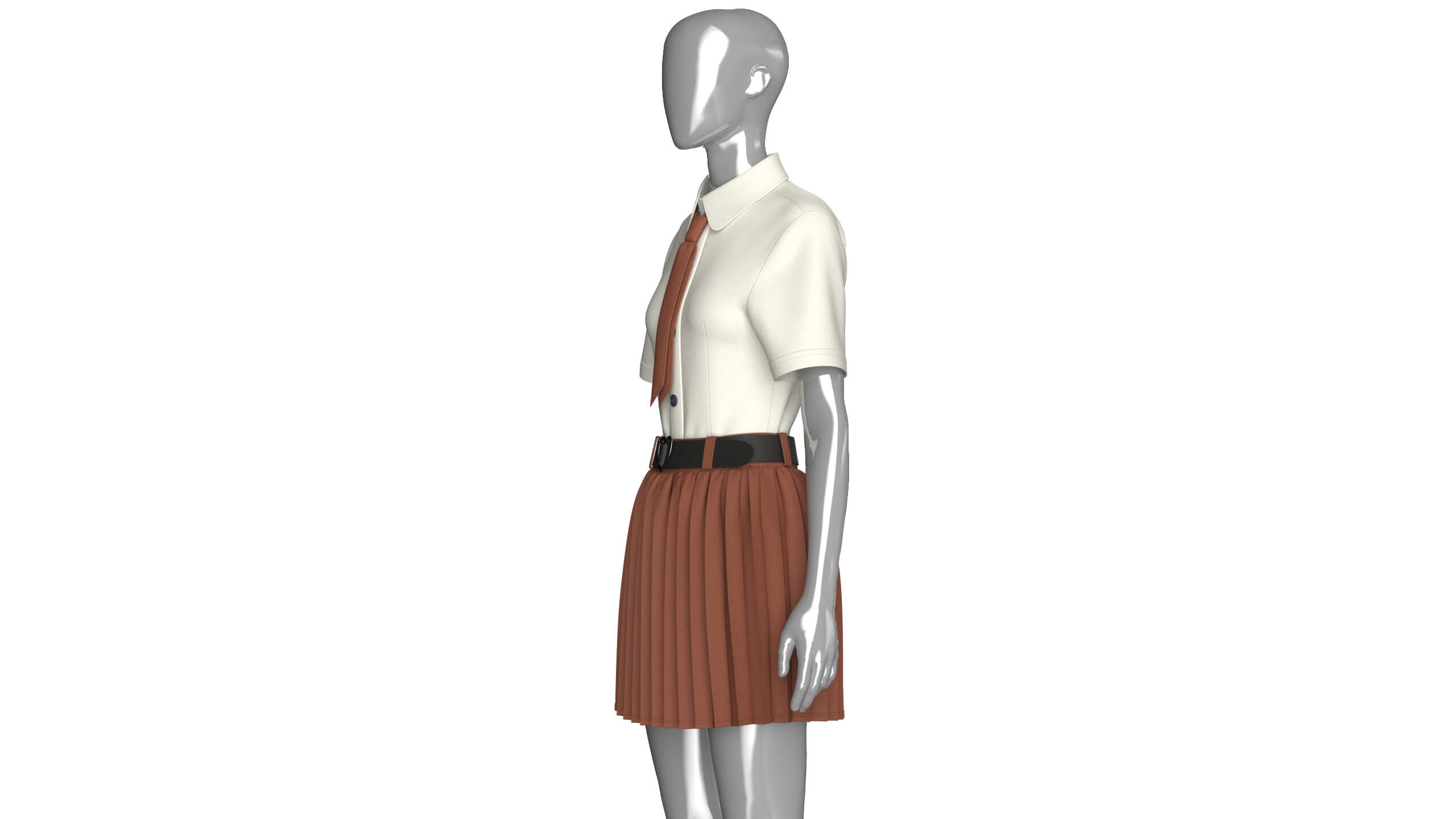 Girls Tie Shirt with Pleated Skirt Outfit 3D Model