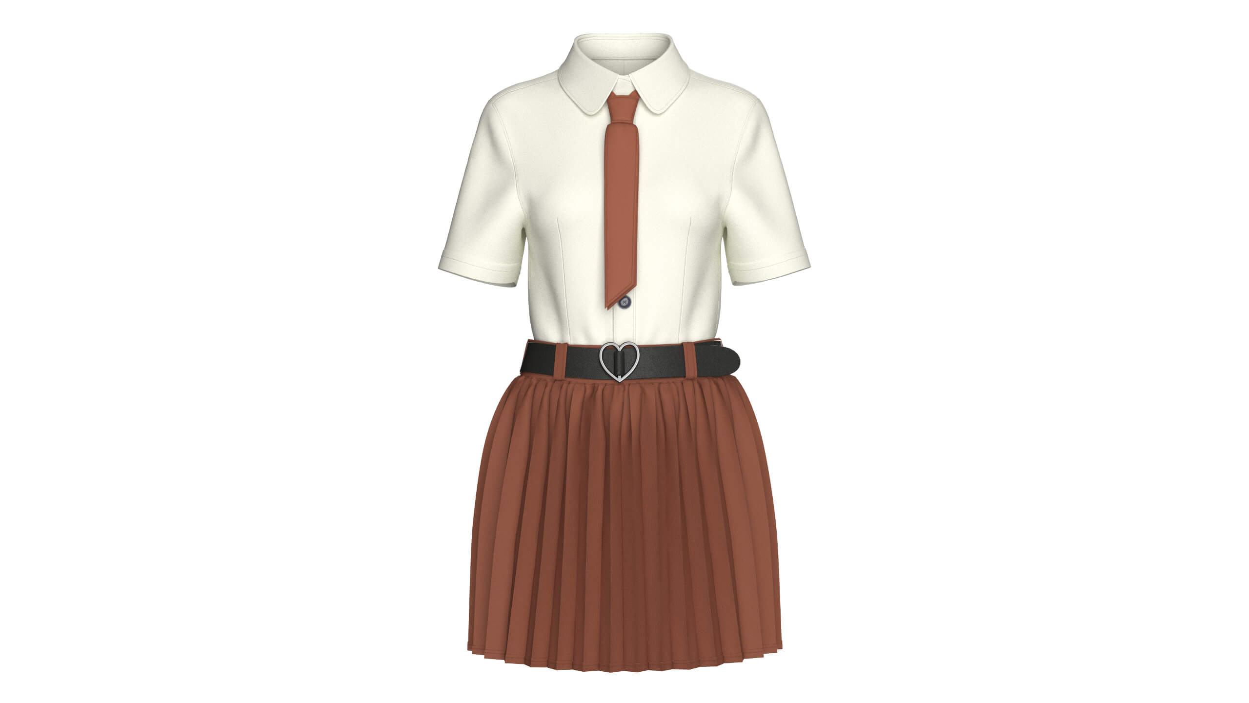 Girls Tie Shirt with Pleated Skirt Outfit 3D Model