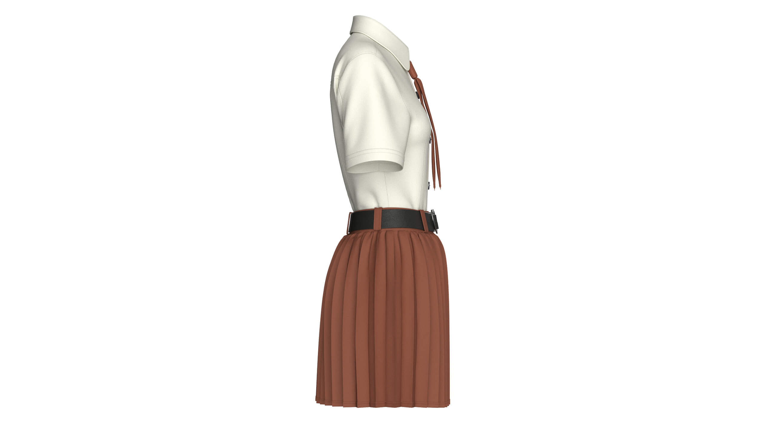 Girls Tie Shirt with Pleated Skirt Outfit 3D Model