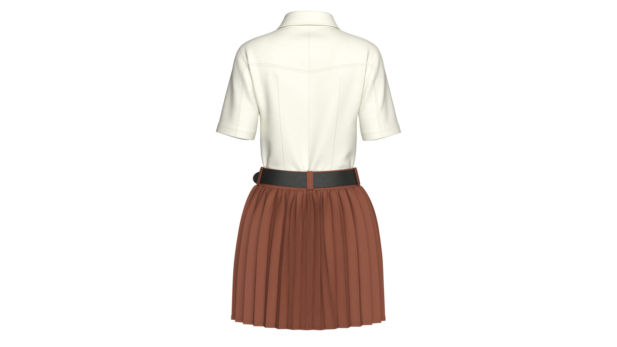 Girls Tie Shirt with Pleated Skirt Outfit 3D Model