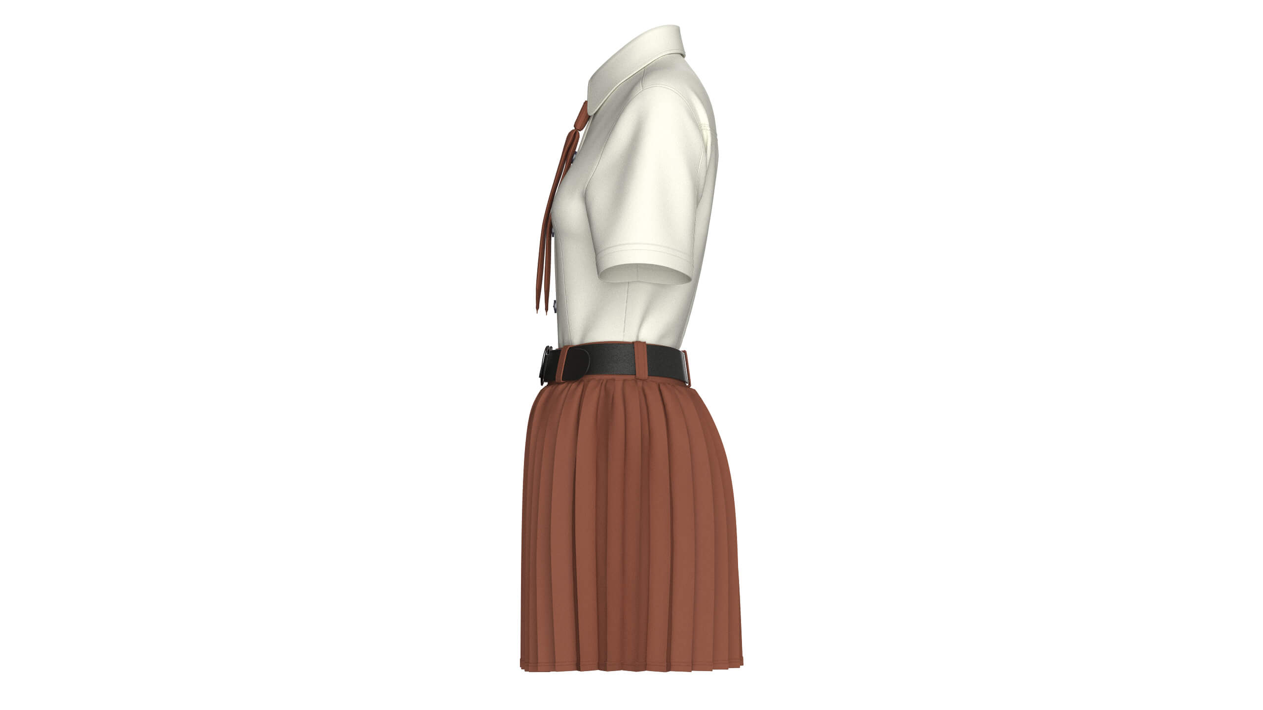 Girls Tie Shirt with Pleated Skirt Outfit 3D Model