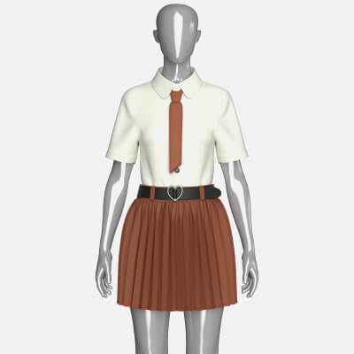 Girls Tie Shirt with Pleated Skirt Outfit