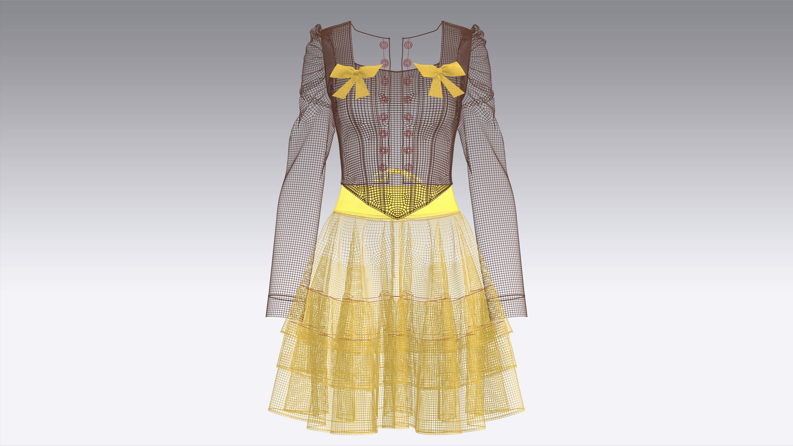 Girls Tiered Ruffle Skirt with Corset Top - Outfit 3D Model