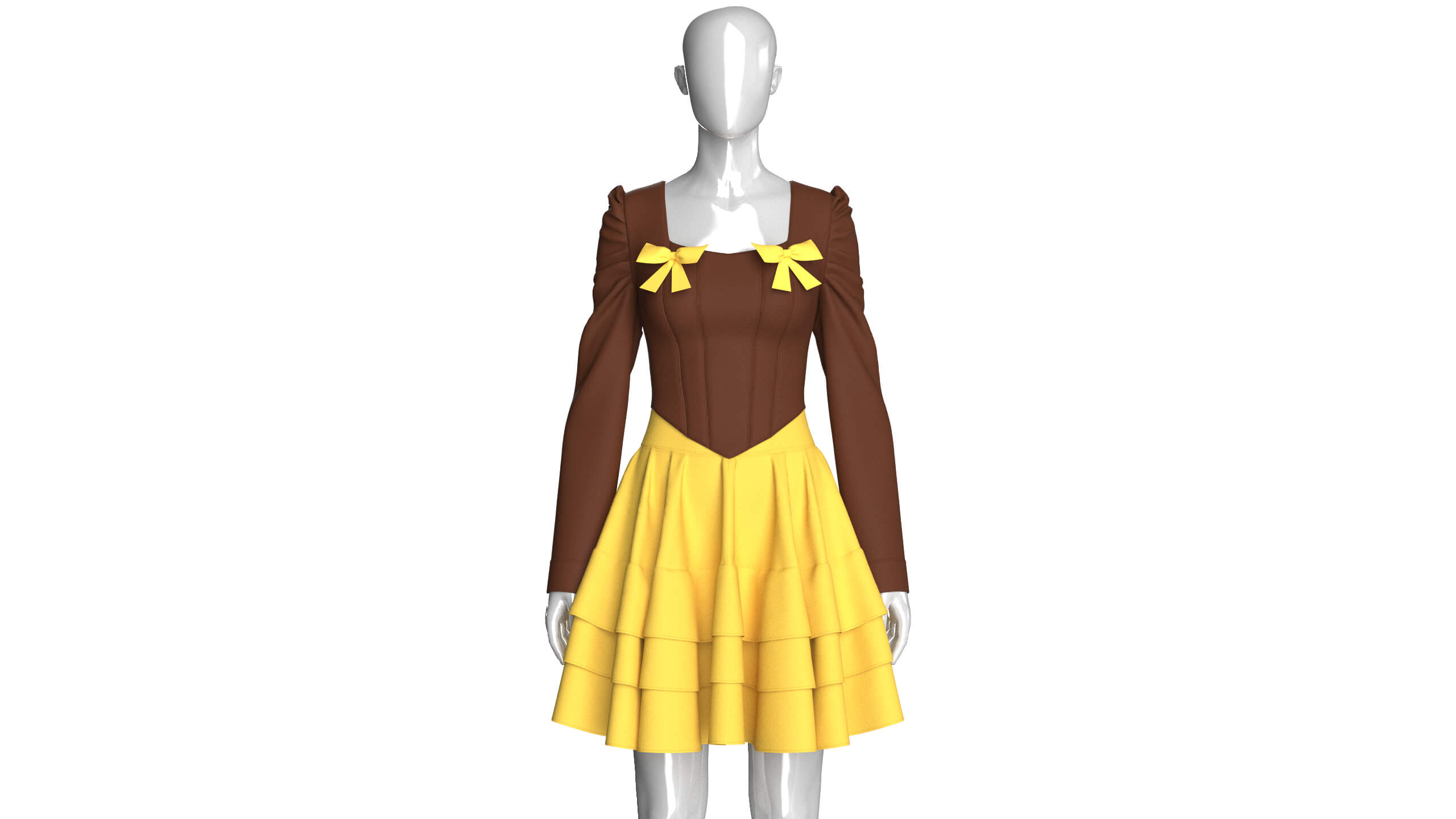 Girls Tiered Ruffle Skirt with Corset Top - Outfit 3D Model