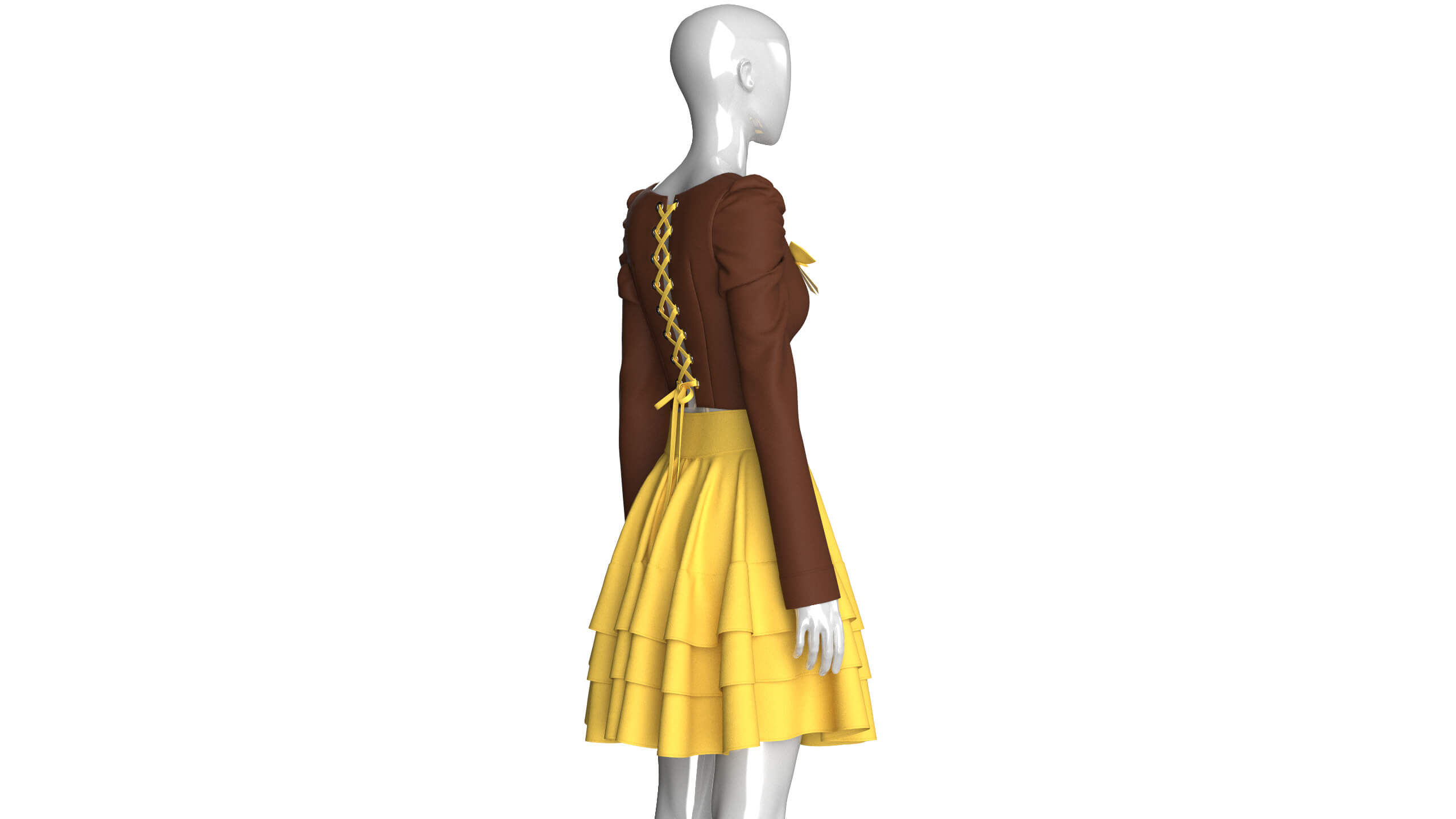 Girls Tiered Ruffle Skirt with Corset Top - Outfit 3D Model