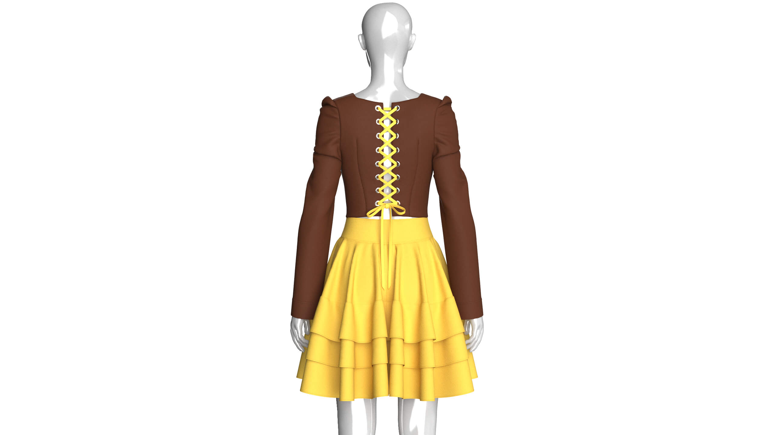 Girls Tiered Ruffle Skirt with Corset Top - Outfit 3D Model