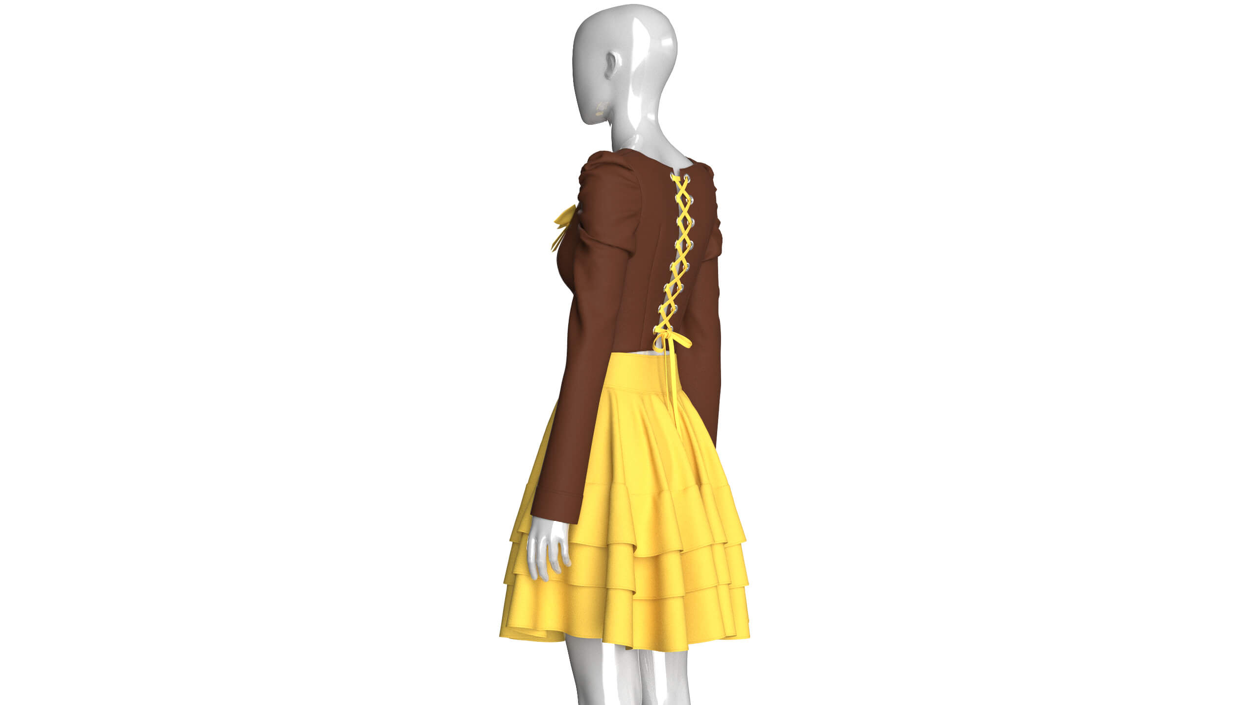 Girls Tiered Ruffle Skirt with Corset Top - Outfit 3D Model