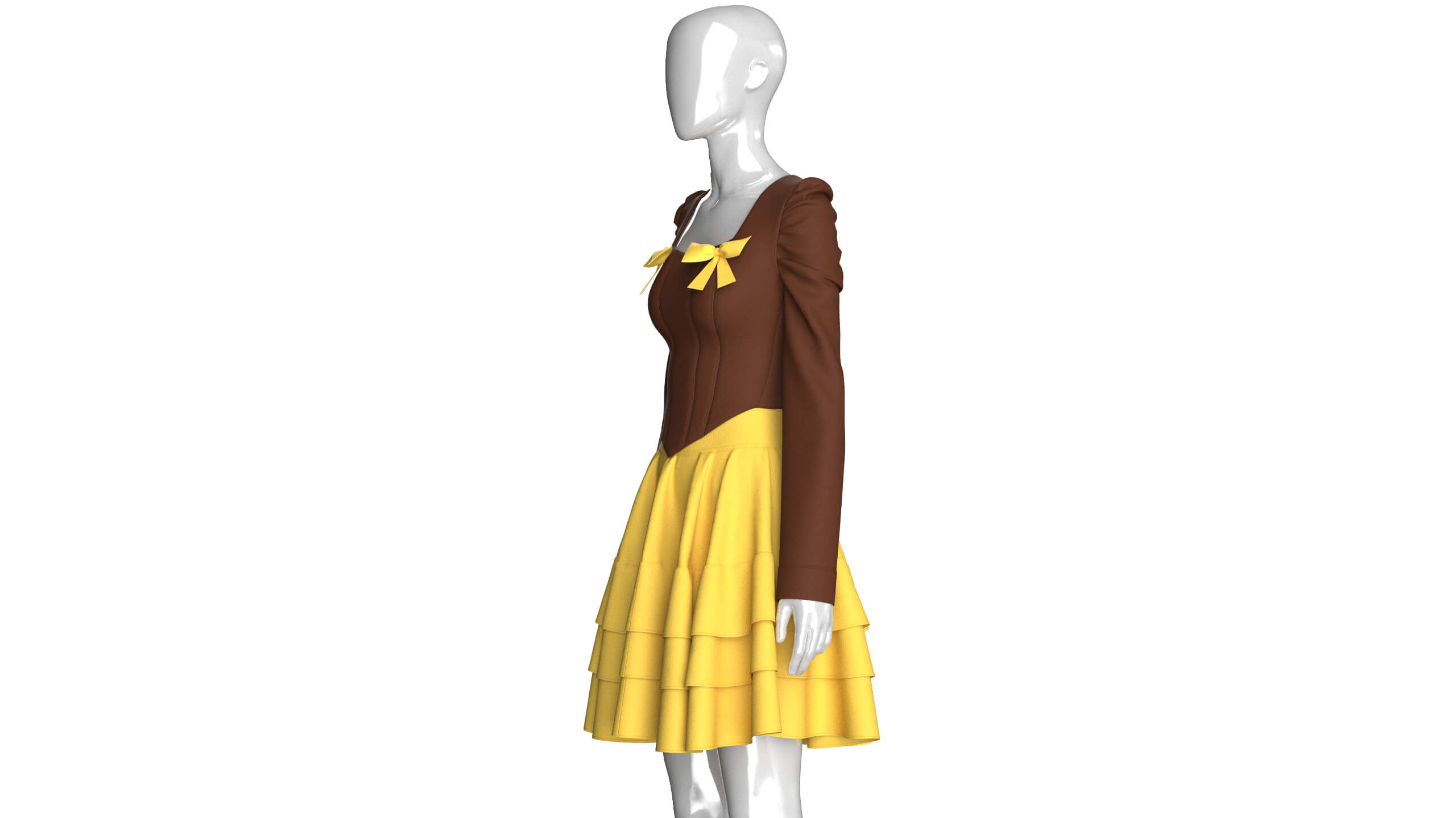 Girls Tiered Ruffle Skirt with Corset Top - Outfit 3D Model