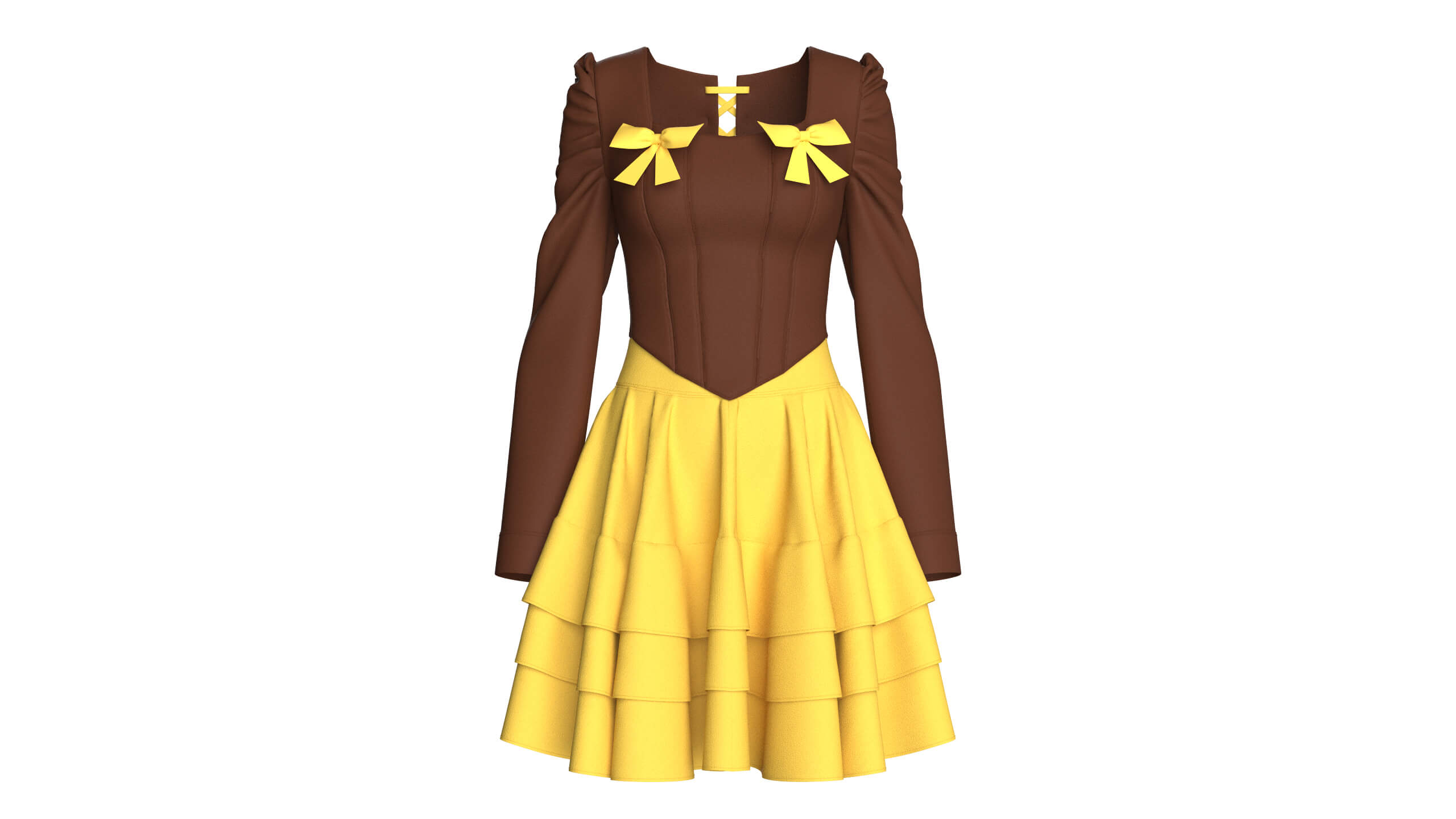 Girls Tiered Ruffle Skirt with Corset Top - Outfit 3D Model
