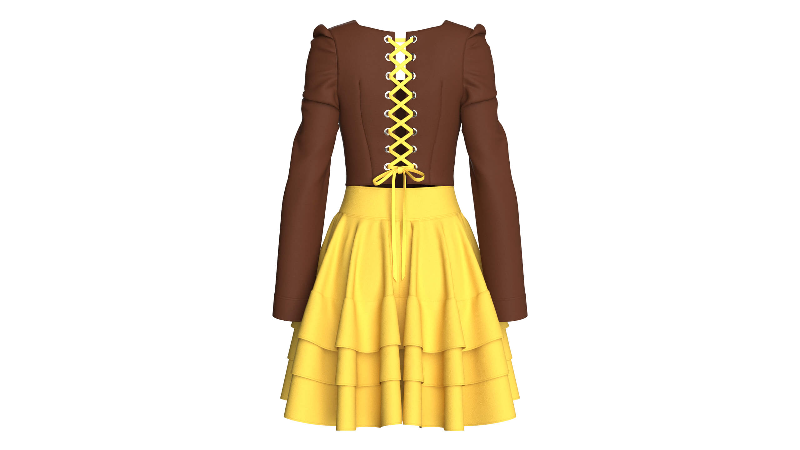 Girls Tiered Ruffle Skirt with Corset Top - Outfit 3D Model
