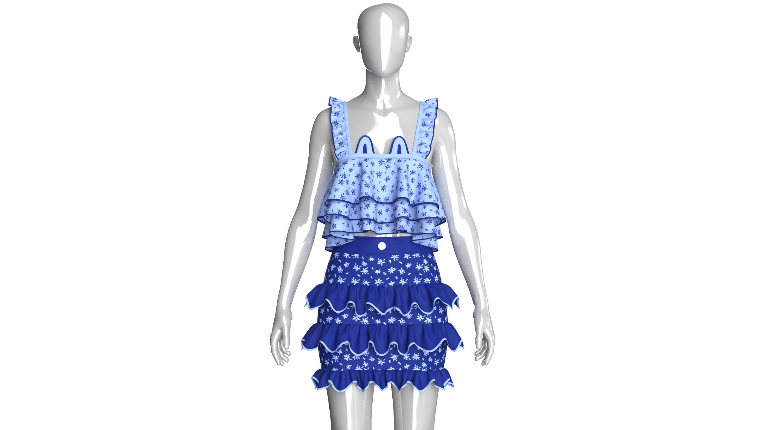 Girls Tiered Ruffled Top with Ruffled Skirt 3D Model