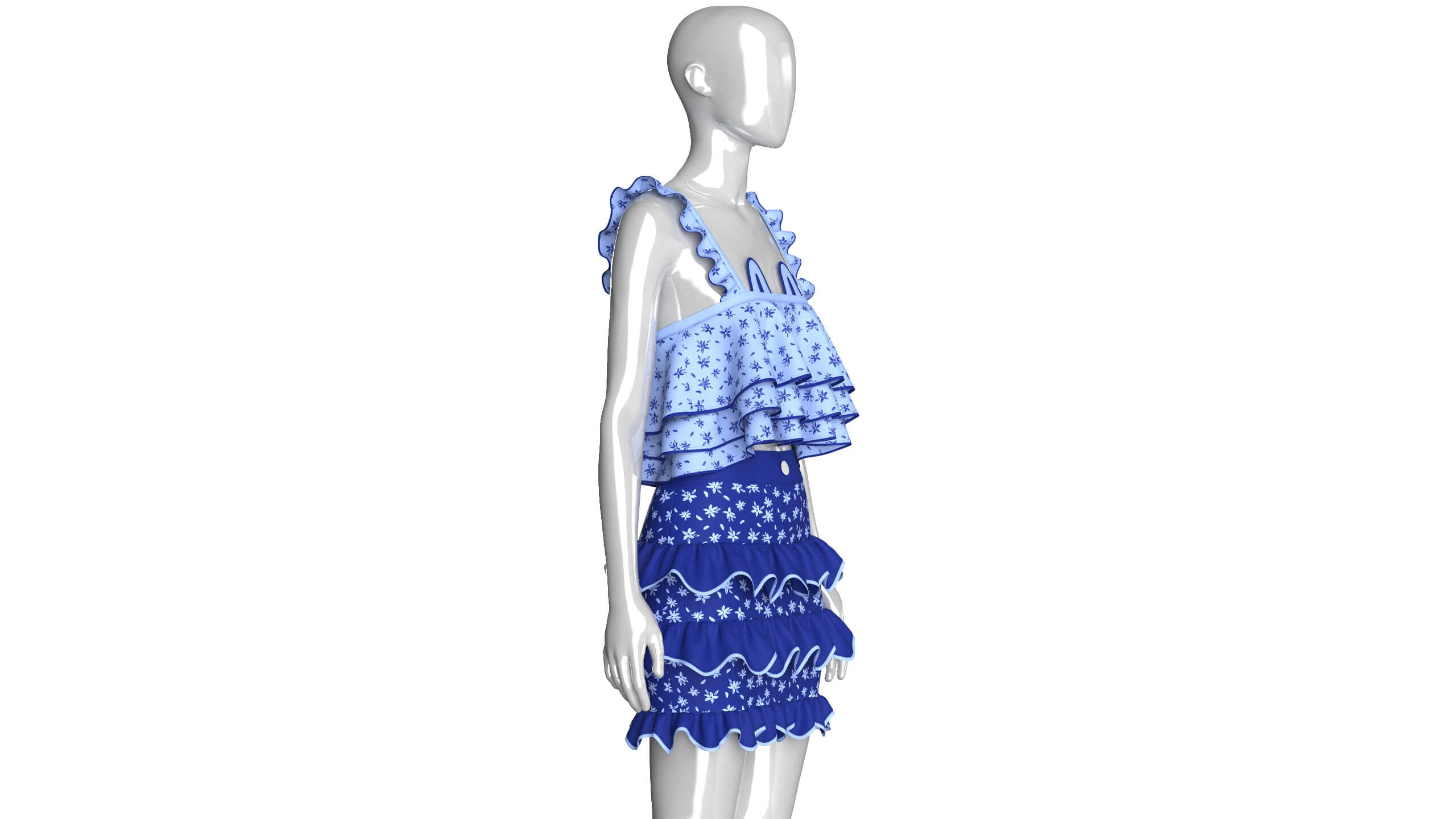 Girls Tiered Ruffled Top with Ruffled Skirt 3D Model