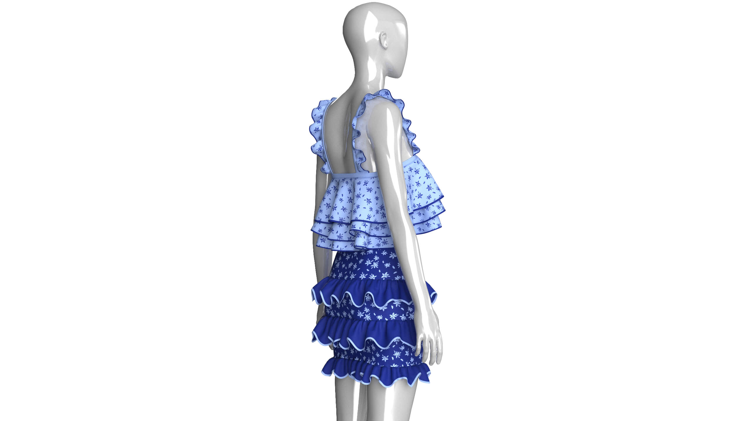 Girls Tiered Ruffled Top with Ruffled Skirt 3D Model