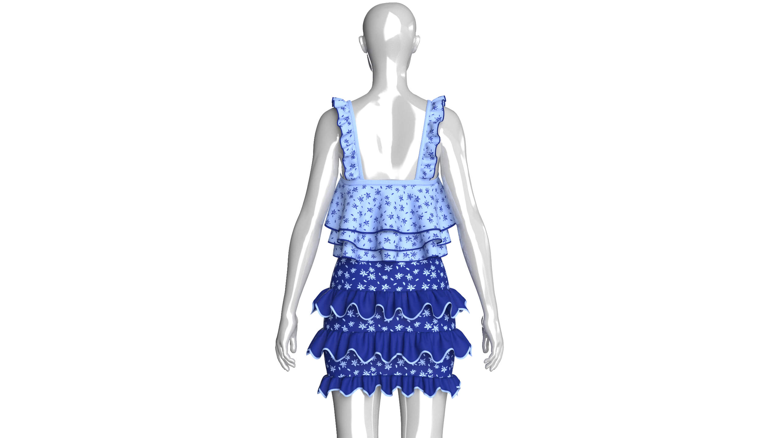 Girls Tiered Ruffled Top with Ruffled Skirt 3D Model
