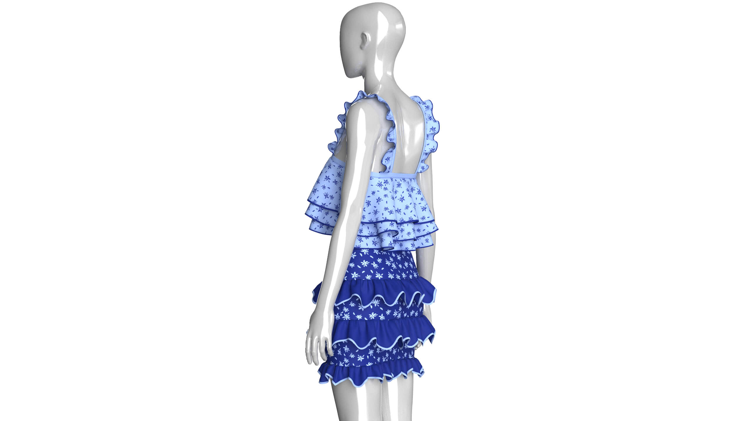Girls Tiered Ruffled Top with Ruffled Skirt 3D Model