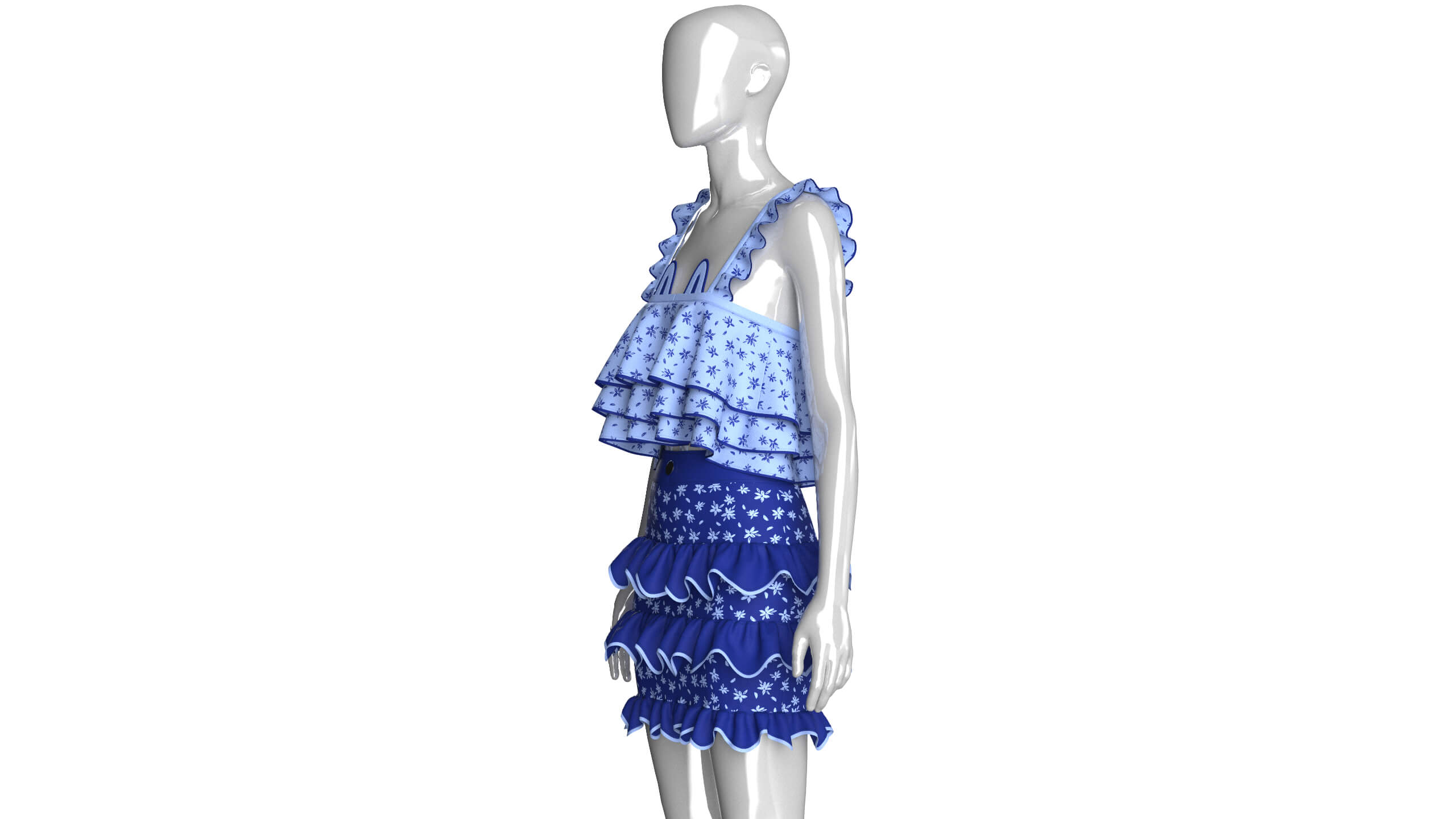 Girls Tiered Ruffled Top with Ruffled Skirt 3D Model