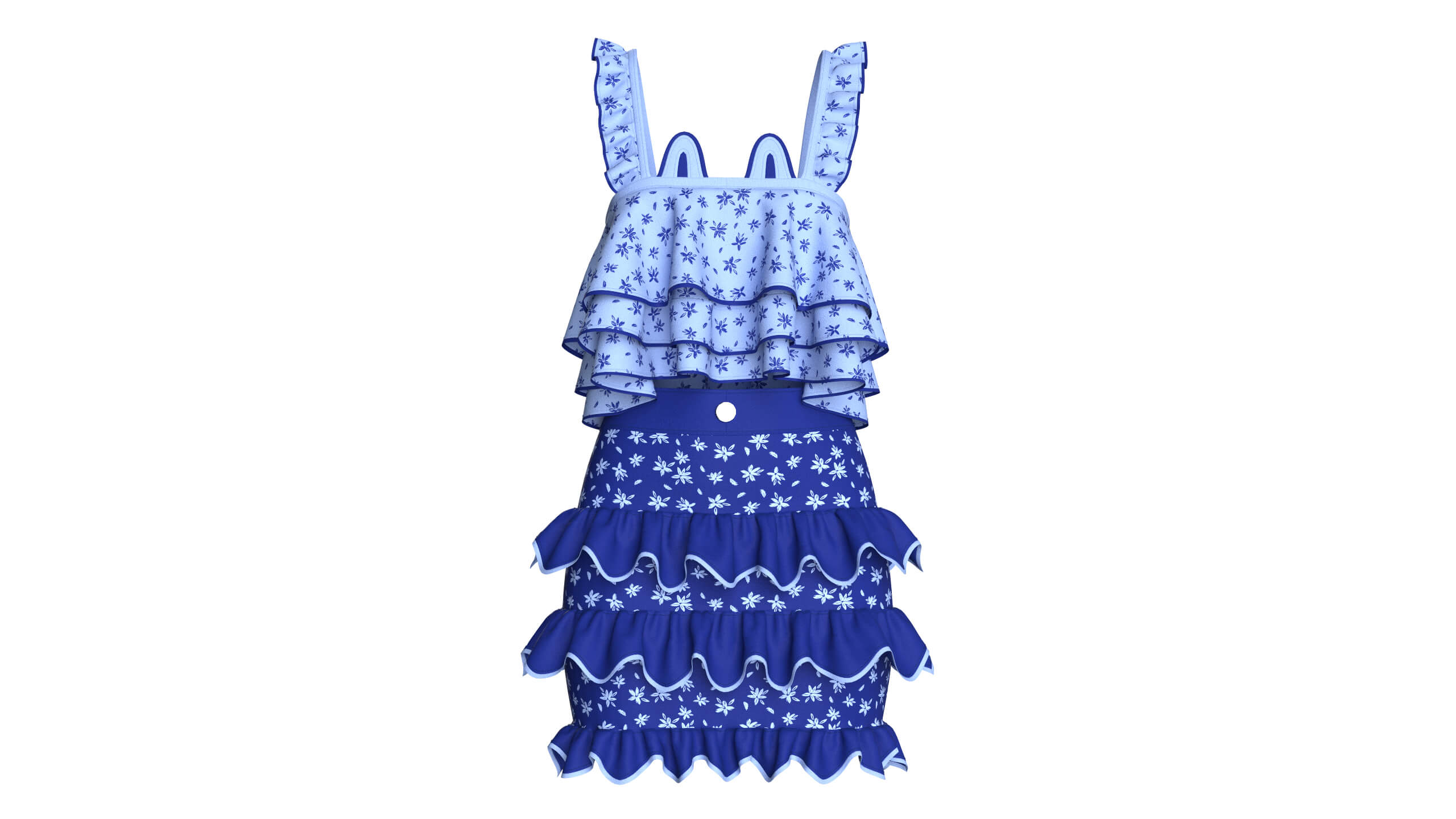 Girls Tiered Ruffled Top with Ruffled Skirt 3D Model
