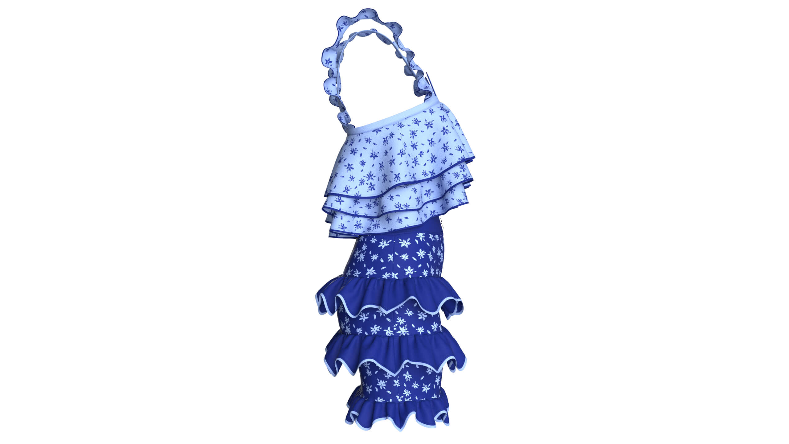Girls Tiered Ruffled Top with Ruffled Skirt 3D Model