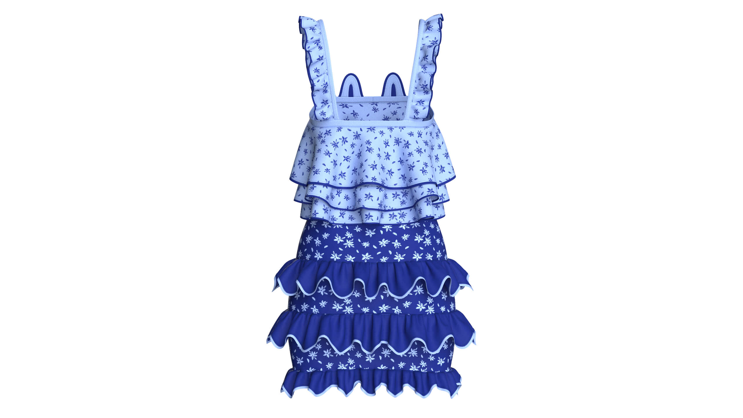 Girls Tiered Ruffled Top with Ruffled Skirt 3D Model