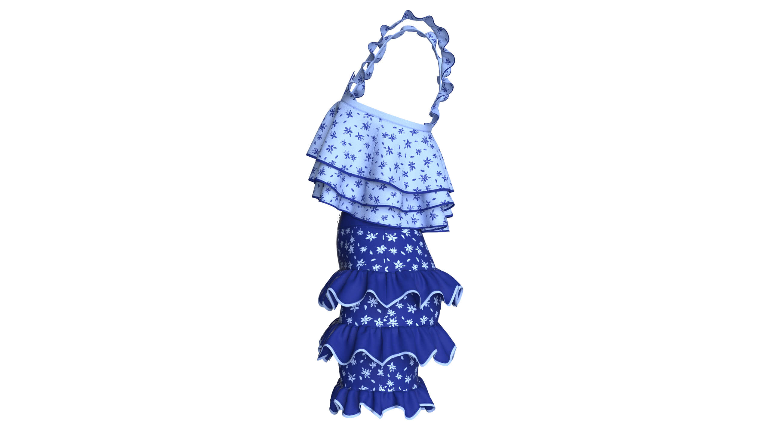 Girls Tiered Ruffled Top with Ruffled Skirt 3D Model
