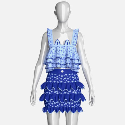 Girls Tiered Ruffled Top with Ruffled Skirt