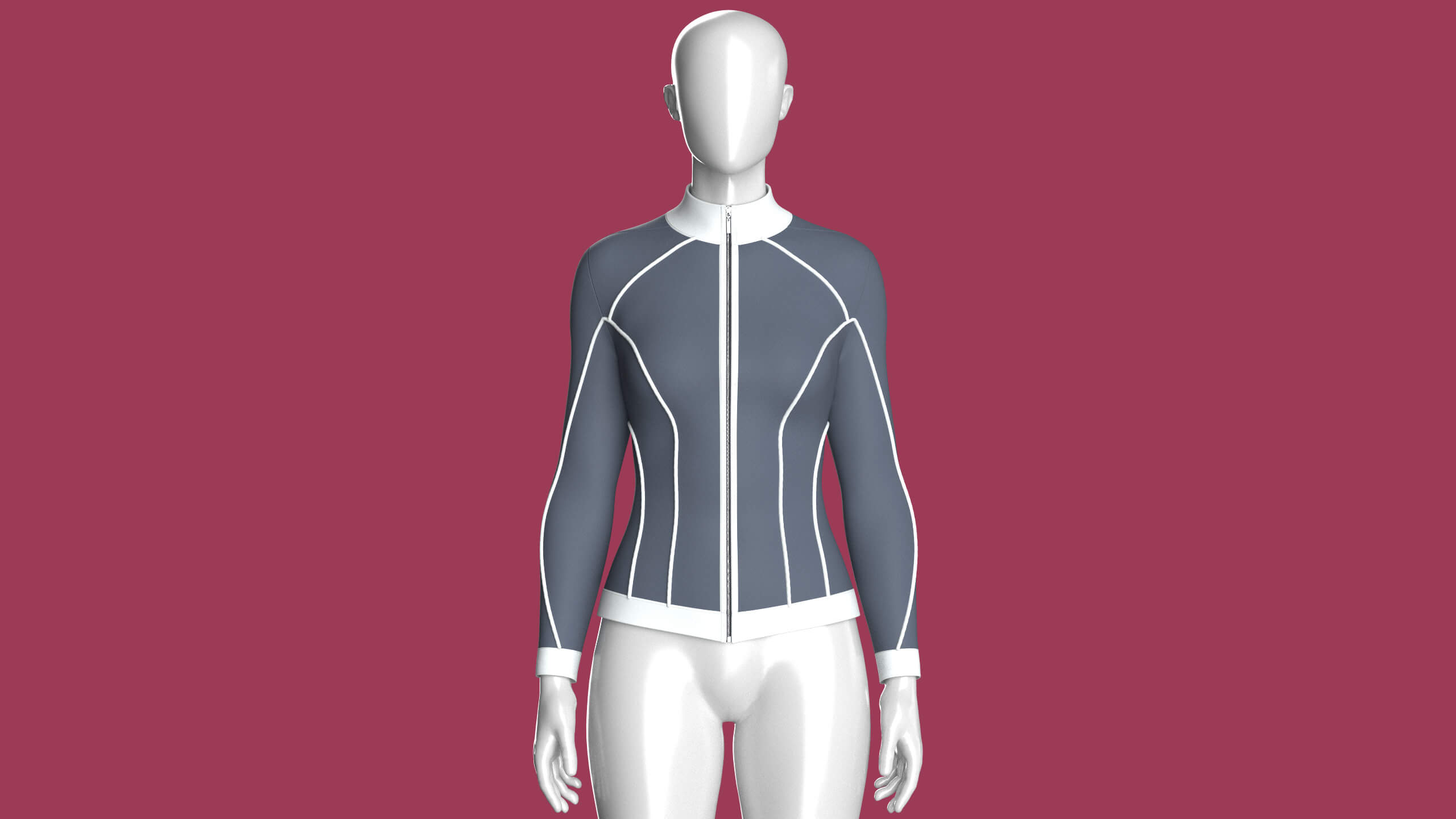 Girls Track Jacket with White Piping 3D Model