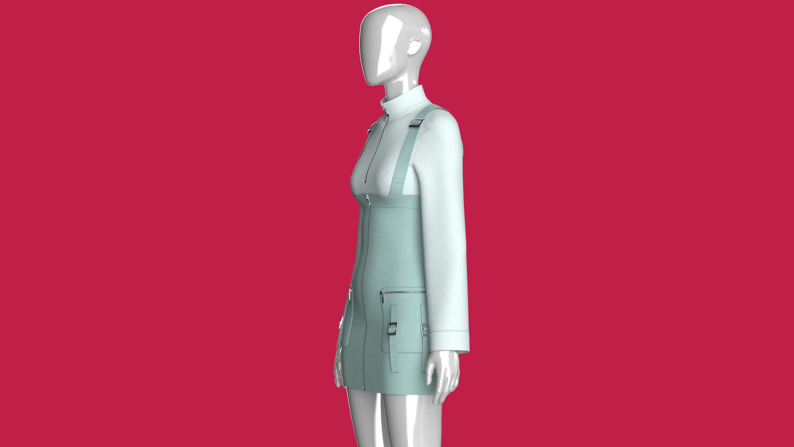 Girls Utility Overall Skirt with Half-Zip Top 3D Model
