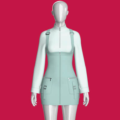 Girls Utility Overall Skirt with Half-Zip Top