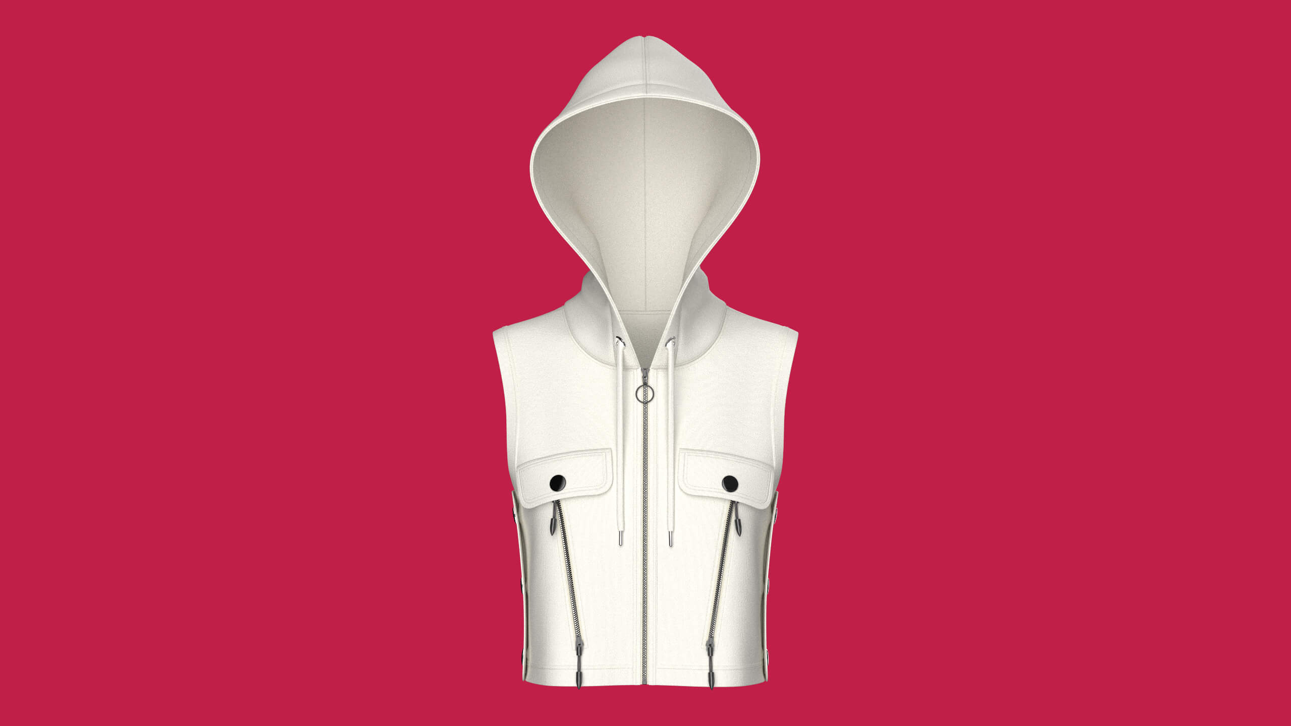 Girls Utility Sleeveless Crop Hoodie 3D Model