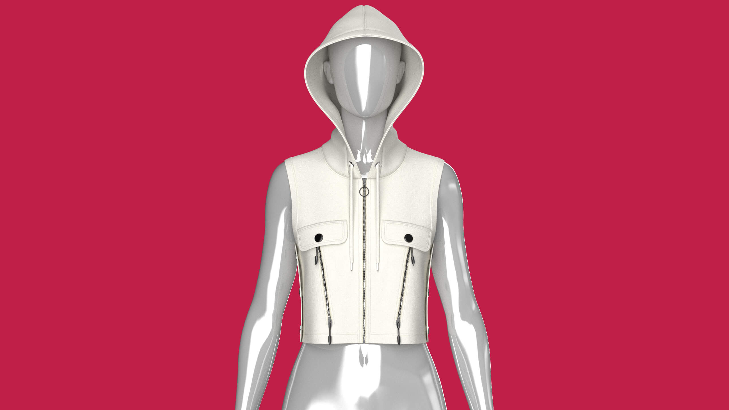 Girls Utility Sleeveless Crop Hoodie 3D Model