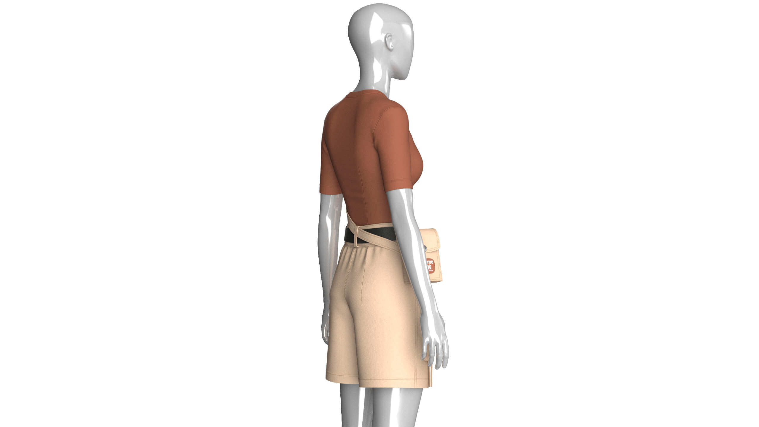 Girls V-Neck Top and Cargo Shorts with Belt 3D Model